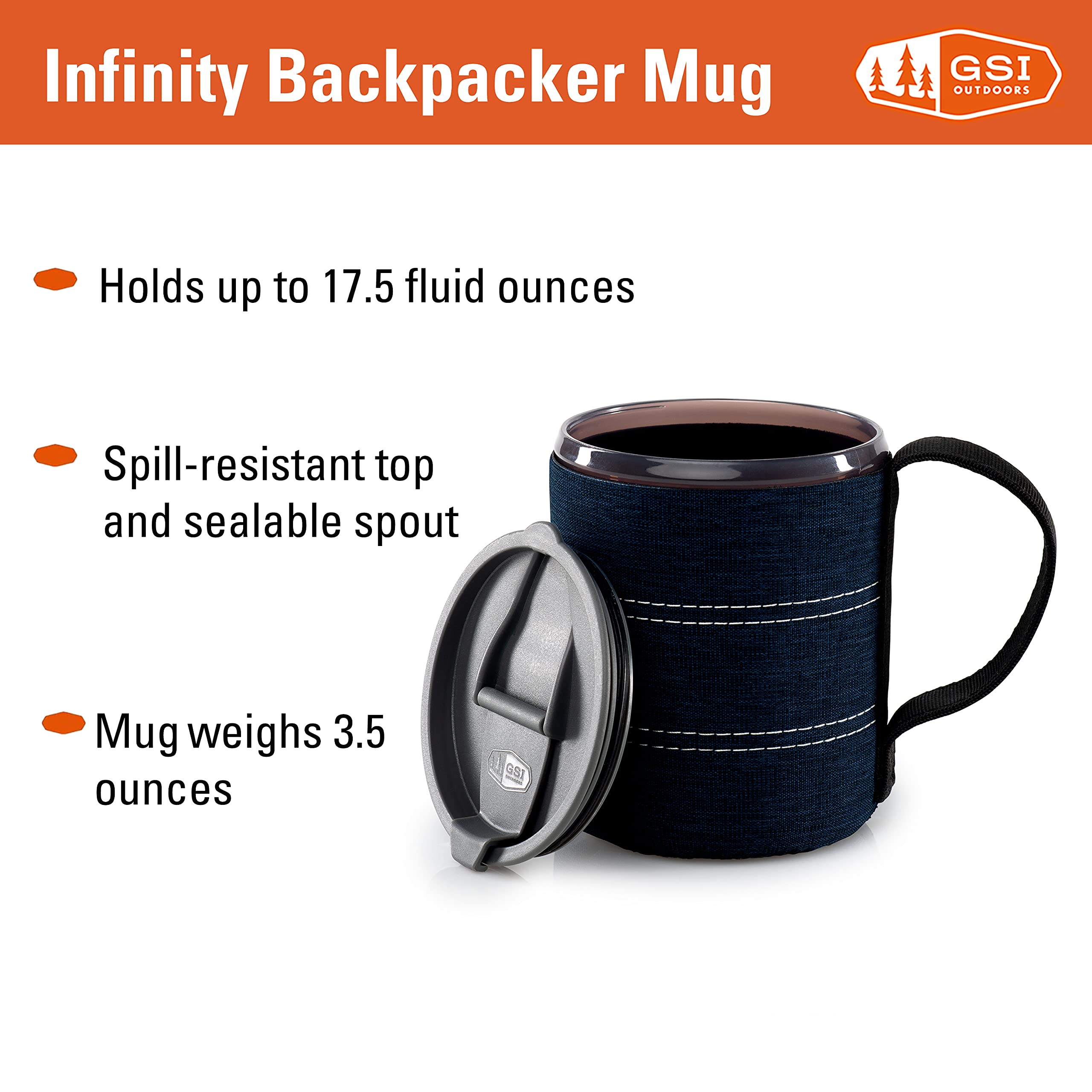 GSI Outdoors Neoprene Lightweight Backpacker Mug for Camping and Backpacking - 17 oz - Heathered Blue