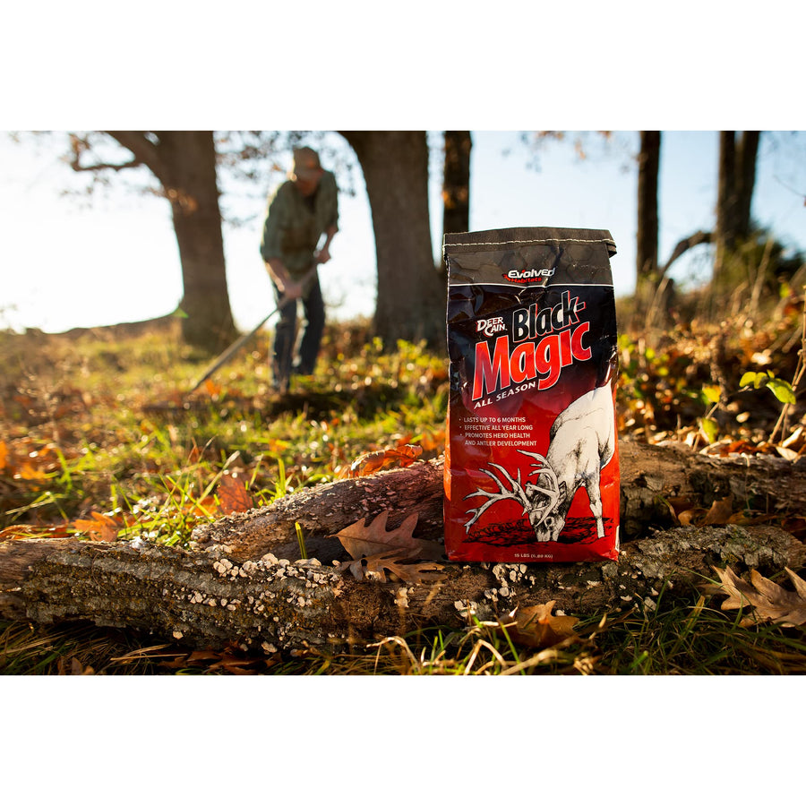 Evolved Habitats Black Magic Deer Cane All Season Powder Attractant - 15 lbs Year-Round Long-Lasting Mineral Lick Food Supplement - Site Activator