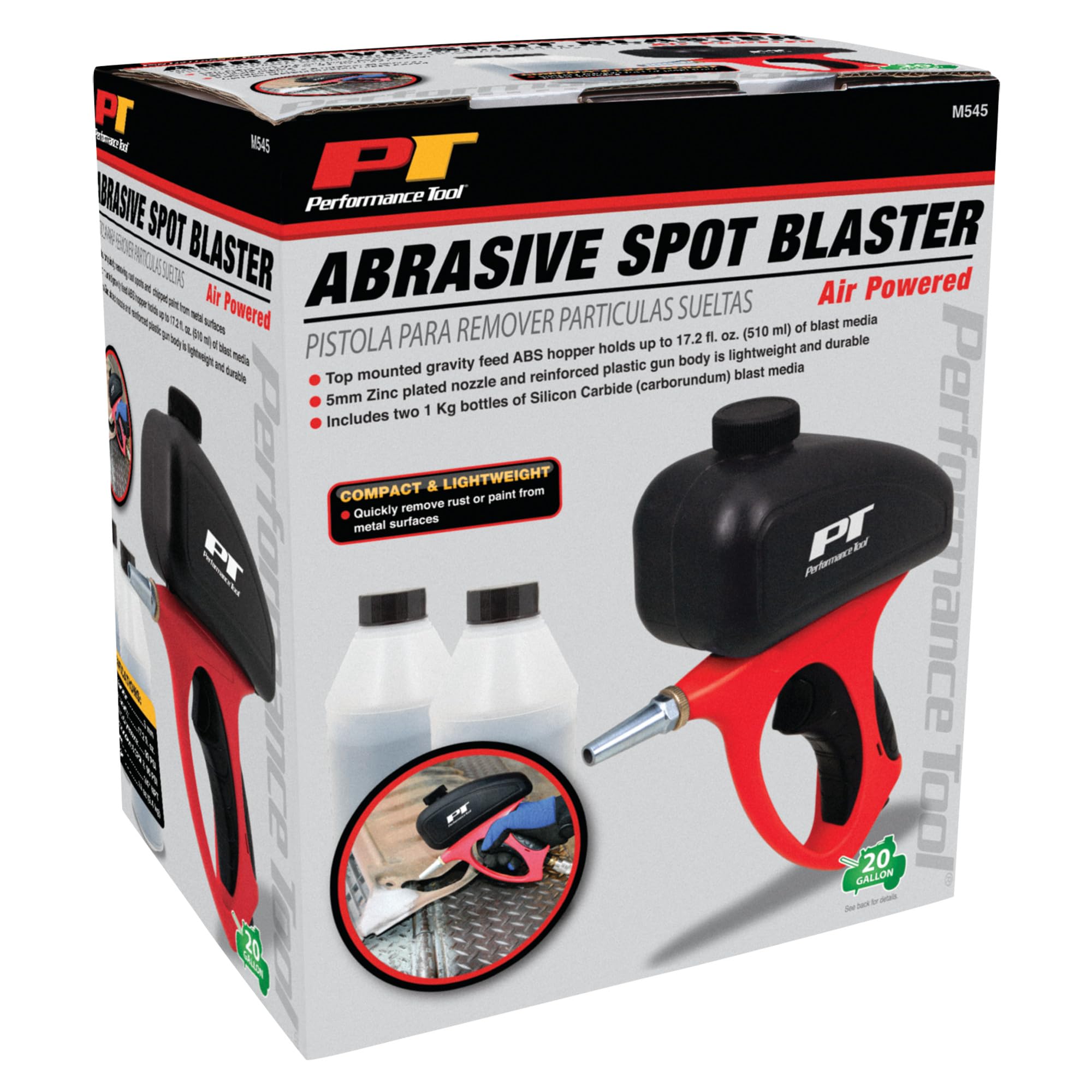 M545 Performance Tool Spot Media Blaster Kit with 510ml Hopper, 5mm Nozzle, Lightweight and Durable Gun Body, Includes Blast Media
