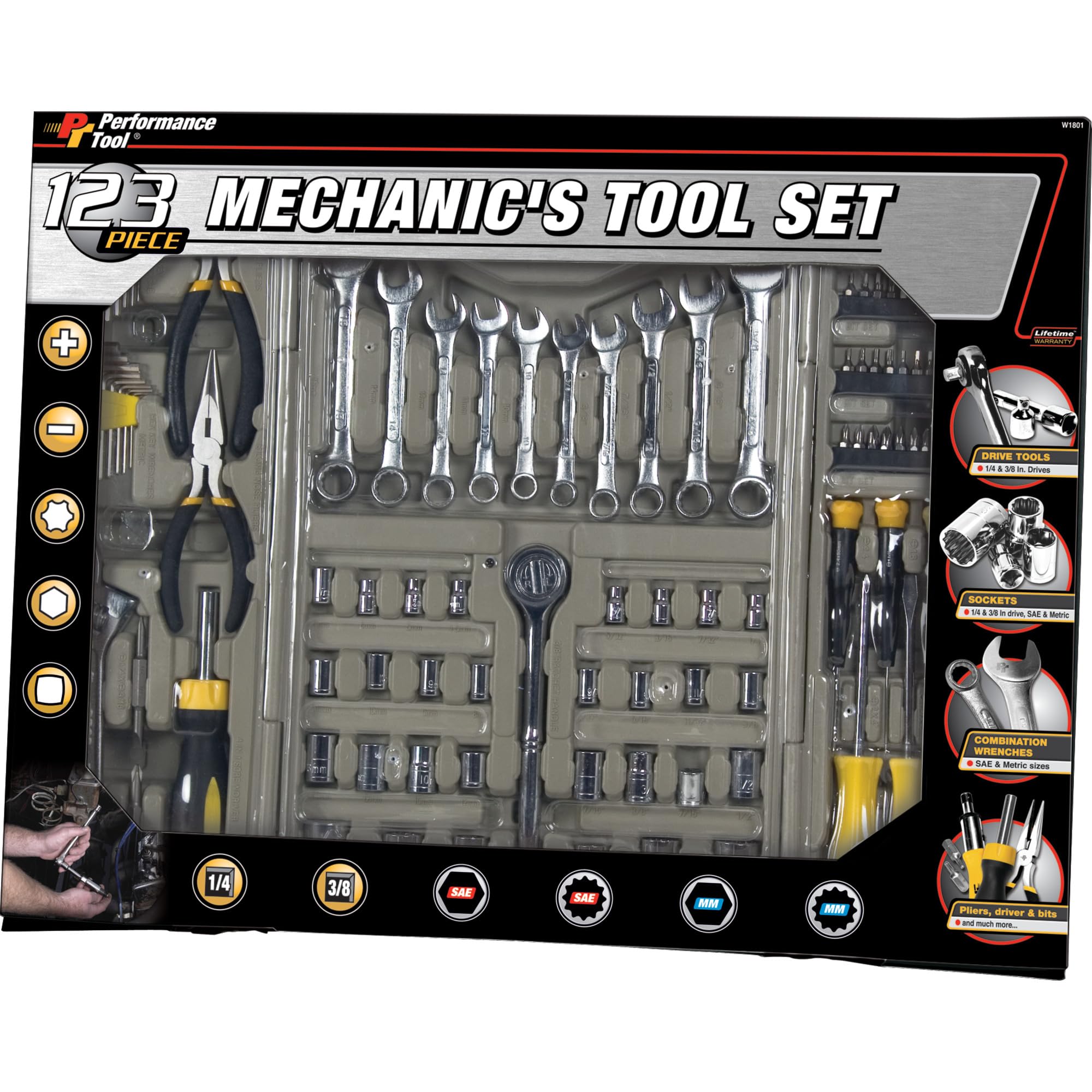 W1801 Performance Tool 123pc Mechanic's Tool Set, Hand Tools - Tool Sets, Beige