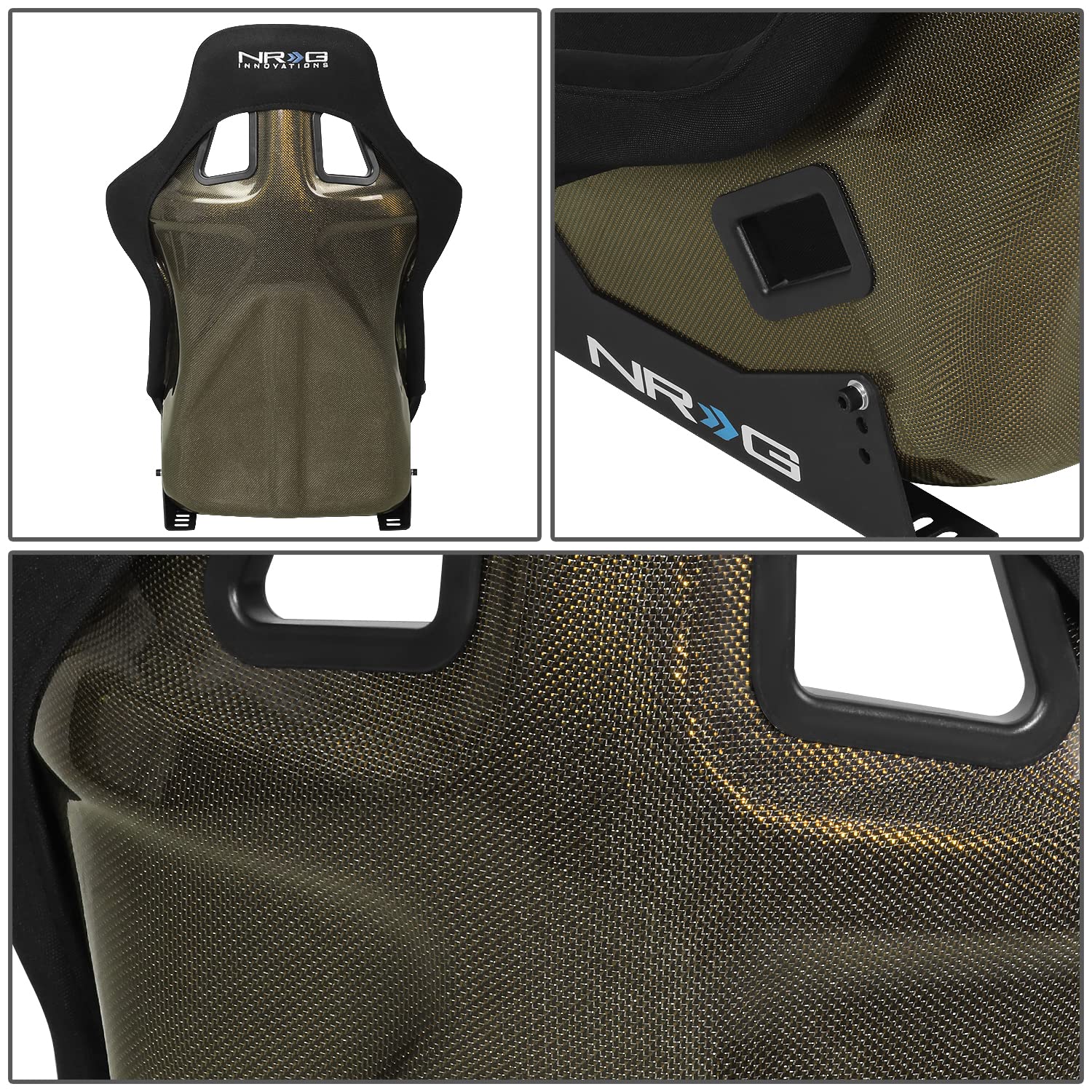 NRG Innovations Fixed Back NRG-RSC-302CF-GD Bucket Racing Seat with Universal Side Mount Bracket,Gold Carbon Fiber Back, Black/Gold