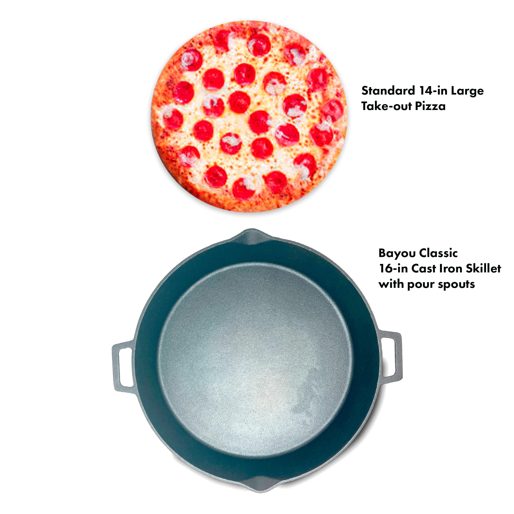 Bayou Classic 7439 Cast Iron 16-in Double-Handled Skillet w/Pour Spouts Features Large Loop Handles Perfect For Breakfast Roast Pan Frying Sautéing and Baking