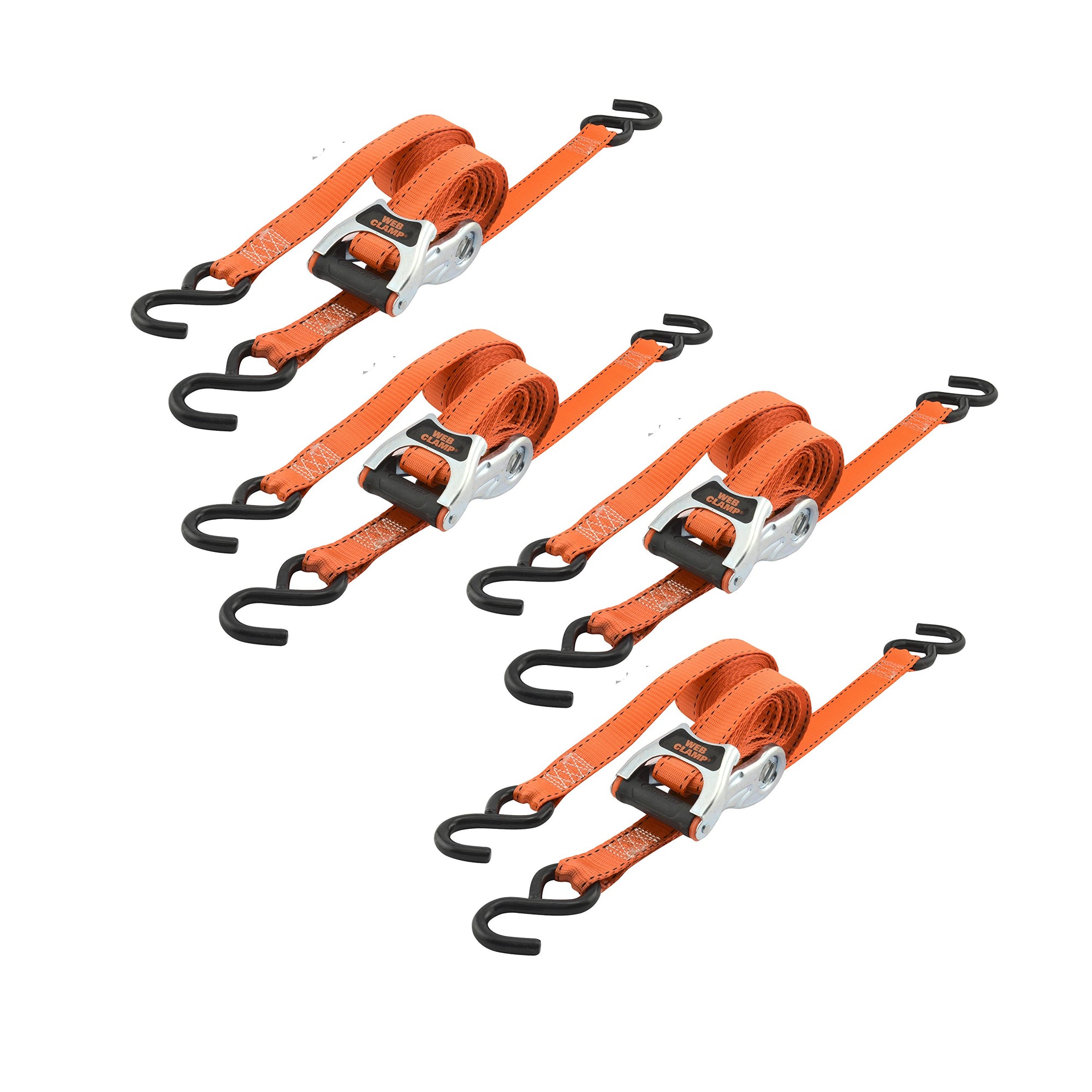 1" X 15' Web Clamp Ratchet Tie-Down Erickson 31352, Pack of 4, 1500 lb. Load Capacity