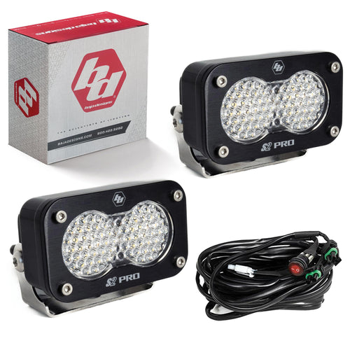 Baja Designs S2 Pro LED Black Auxillary Light Pods Pair - 2 PCS with Wiring Harness (Work/Scene; Clear)