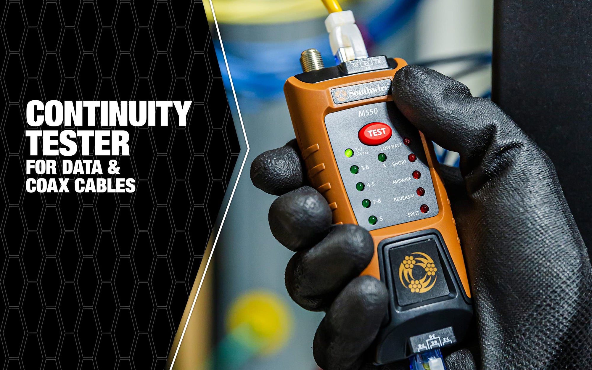 M550 Southwire Continuity Tester for Data & Coax - Detects Opens, Shorts, Miswires, & Split Pairs - Tests Shielded & Unshielded Cables - Rugged Design