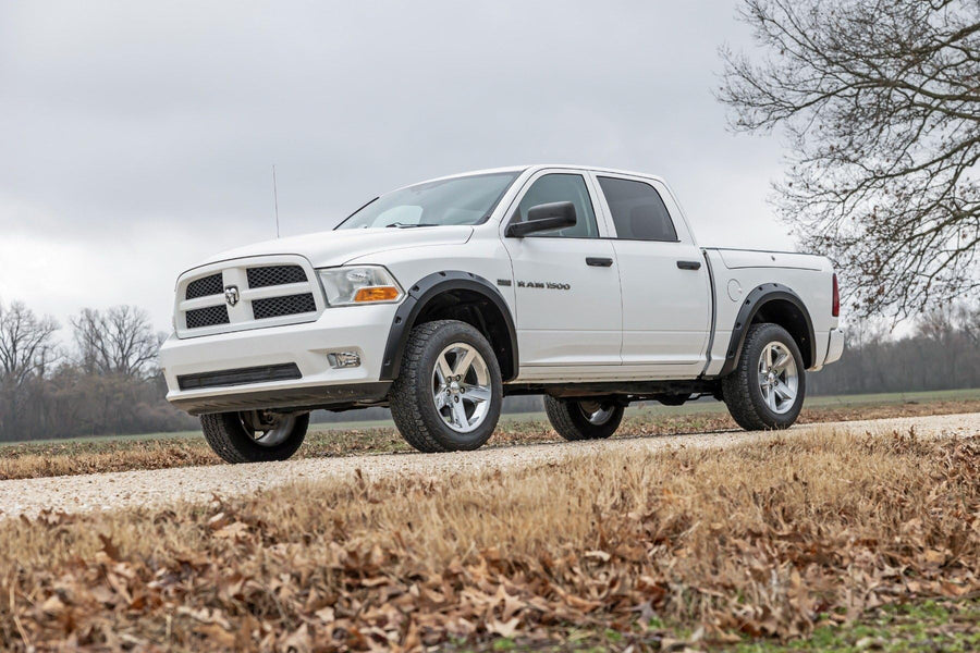 Pocket Fender Flares Rough Country for Ram 1500 2WD/4WD (2009-2018) - Bolt-on Rivet Style Wheel Flares, Flat Black, Set of 4