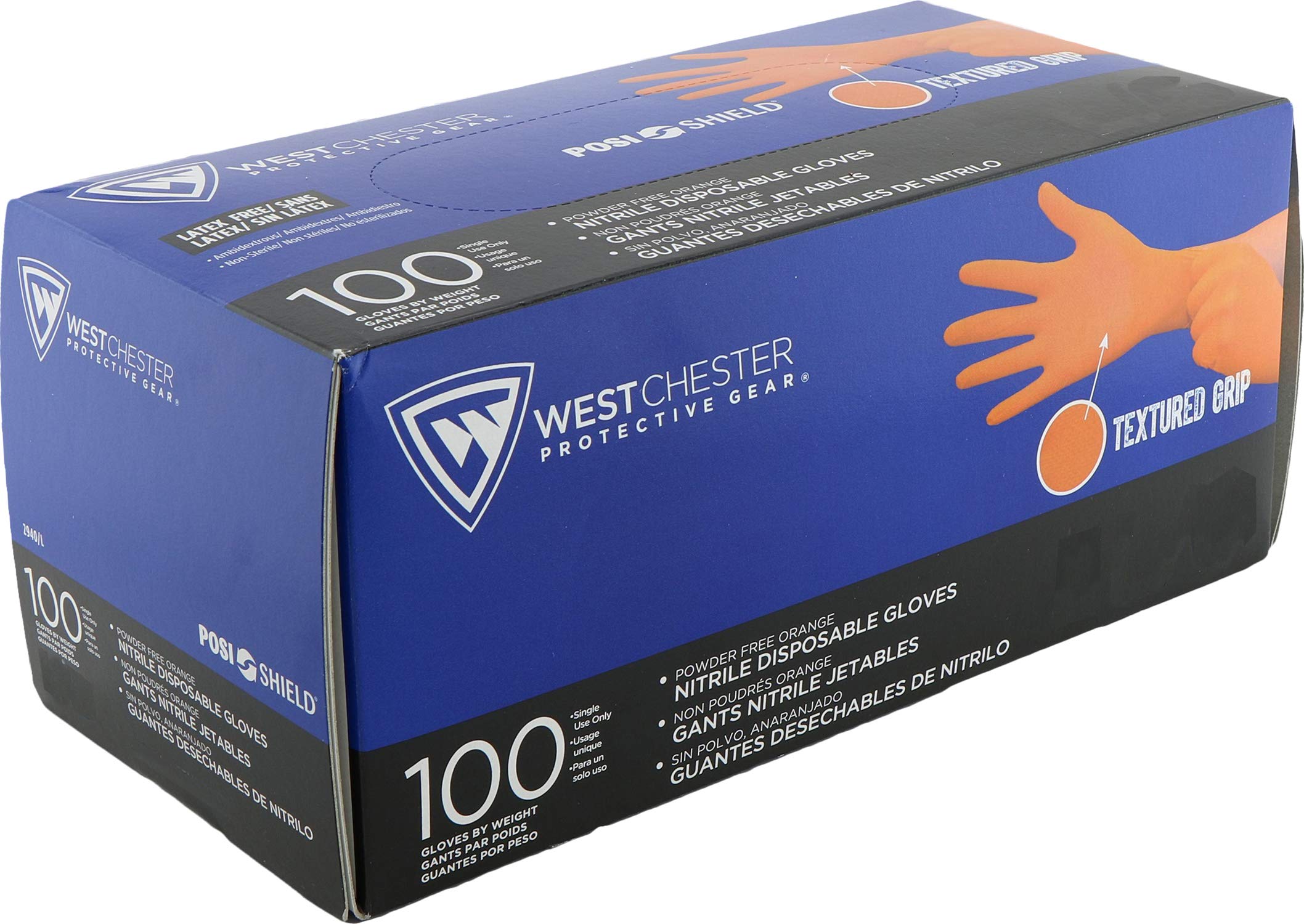 PosiGrip West Chester 2940 7 MIL Industrial Grade Nitrile Gloves – [Pack of 100] Orange, Medium, Powder-Free Gloves with Diamond Embossed Textured Palm