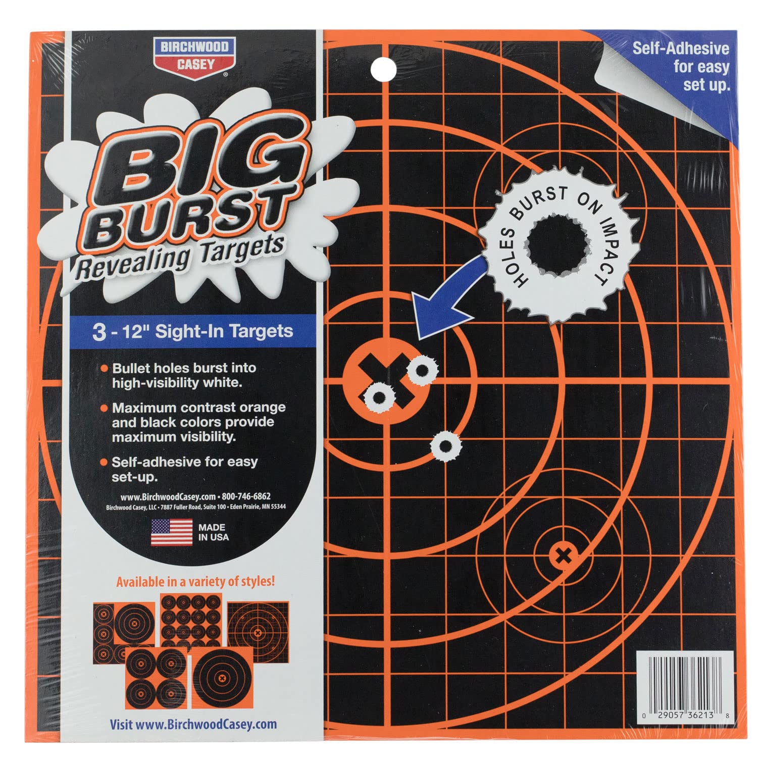 Birchwood Casey Always Flat Big Burst Revealing Sight in Adhesive Back Shooting Training Reactive 12" Targets | Pack of 3