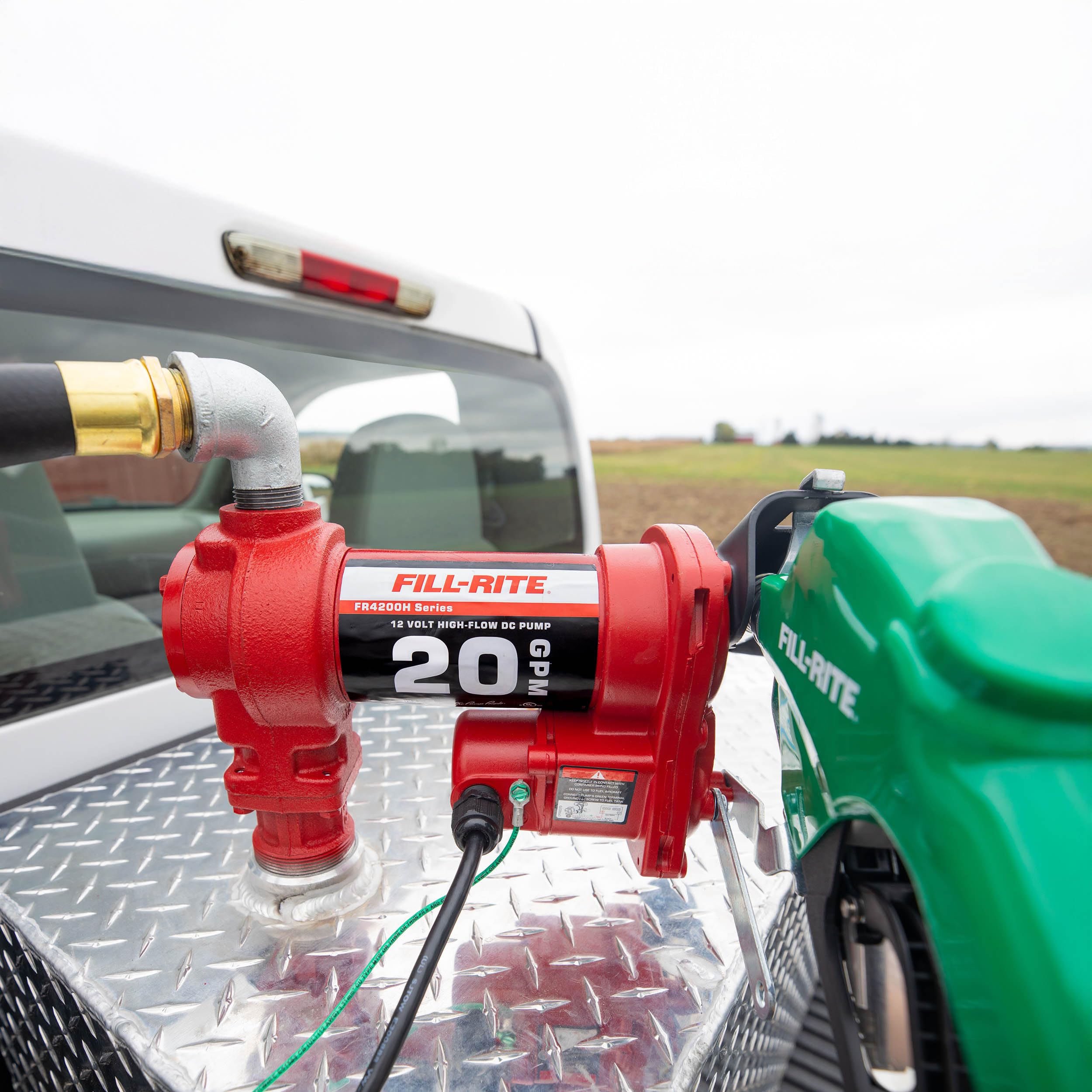 Fill-Rite 12V FR4210HD Fuel Transfer Pump with Discharge Hose & Automatic Nozzle, Green | Gasoline, Diesel, Kerosene, Ethanol & Methanol Blends & Biodiesel