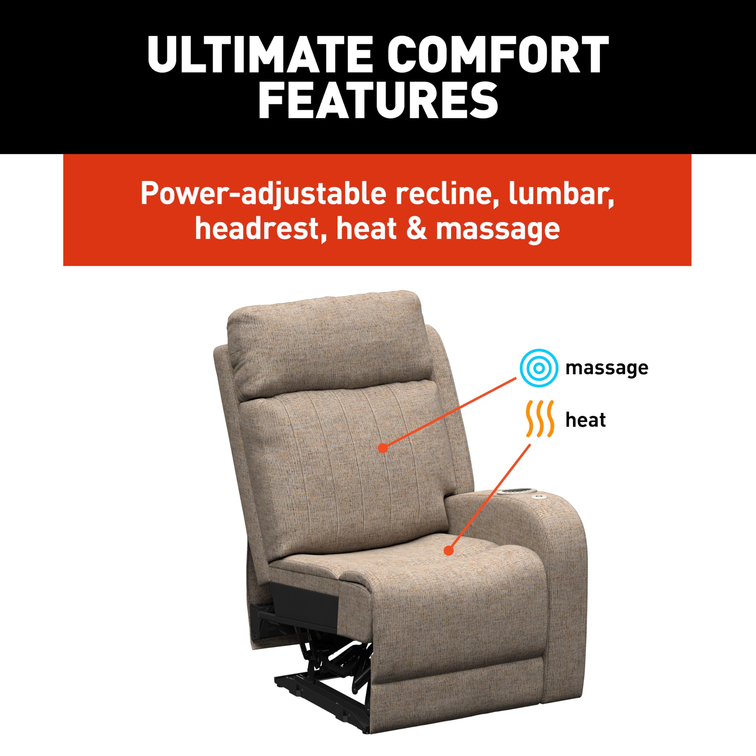 Dellmead RV Theater Seating THOMAS PAYNE Signature Seismic Series Left Arm Recliner with Power Adjustable Lumbar, Headrest, Reclining, Heating, Massage, Integrated Cupholder Controls - 2024044205