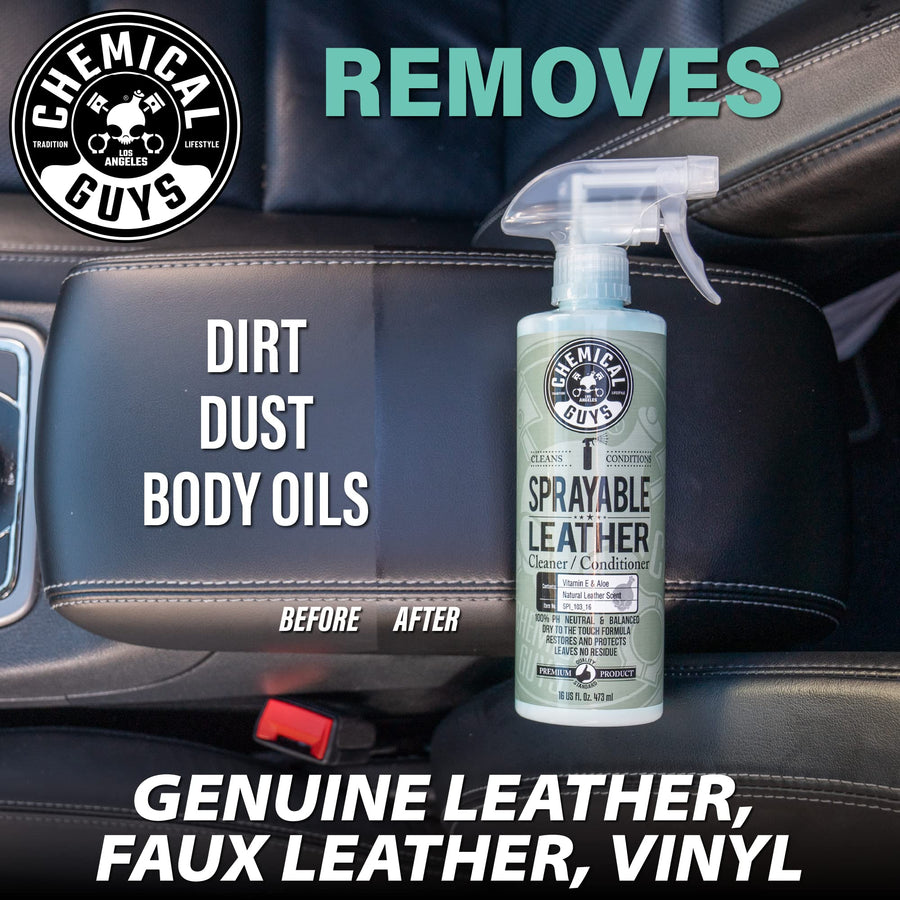 Chemical Guys Sprayable Leather Cleaner and Conditioner SPI_103 in One for Interiors, Apparel, and More (Works on Natural, Synthetic, Pleather, Faux Leather and More) Leather Scent, 128 fl oz (1 Gal)