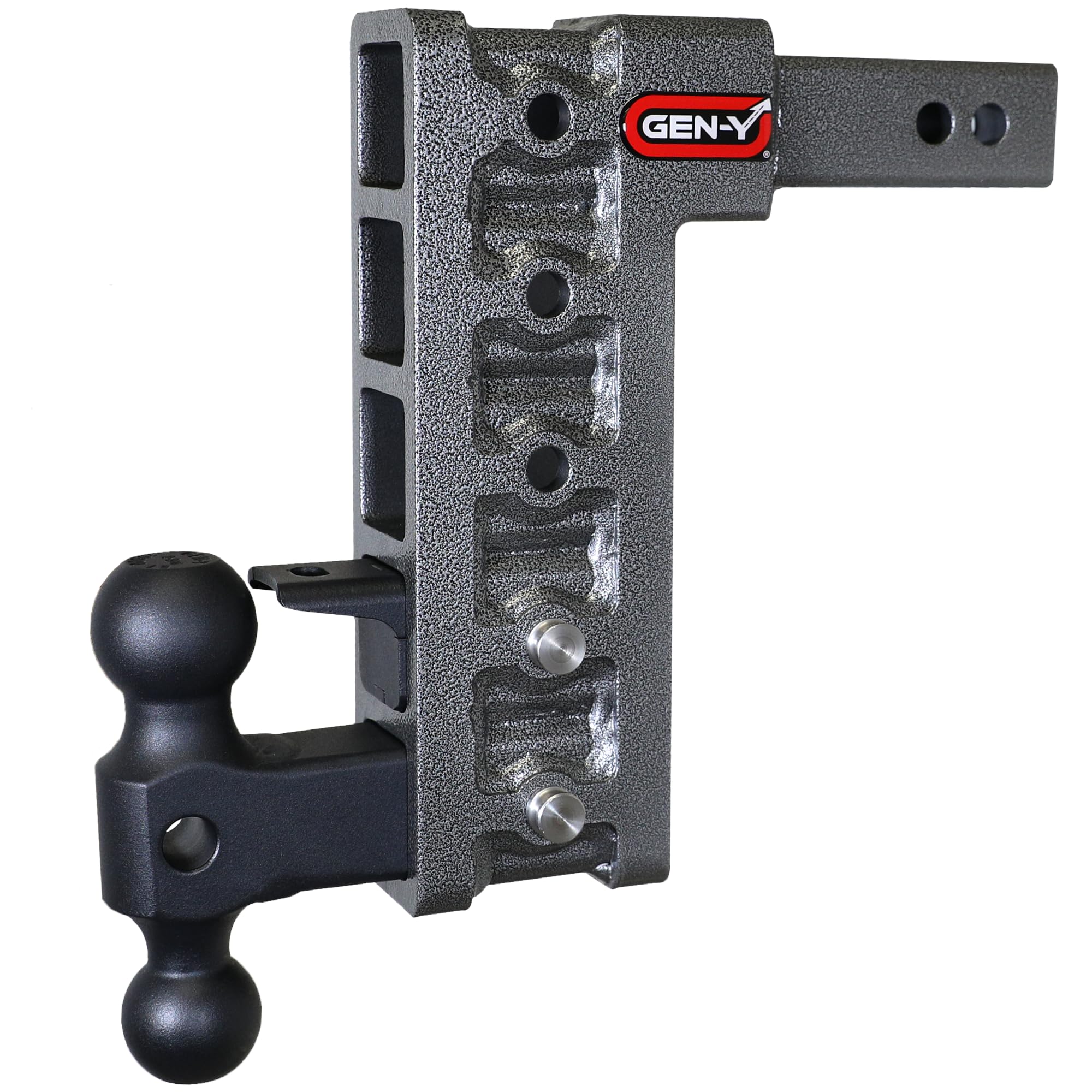 GEN-Y Hitch Tow Hitch with Pintle Lock and Dual-Ball for 2" Receiver - 10" Drop with 5 Adjustable Positions - 10,000 LB Towing Capacity - 1,500 LB Tongue Weight - Silver