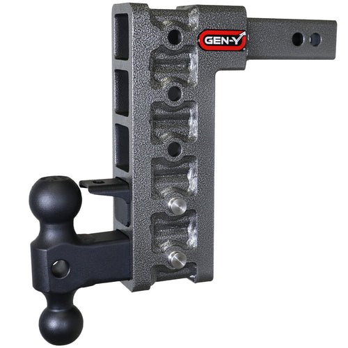 GEN-Y Hitch Tow Hitch with Pintle Lock and Dual-Ball for 2" Receiver - 10" Drop with 5 Adjustable Positions - 10,000 LB Towing Capacity - 1,500 LB Tongue Weight - Silver