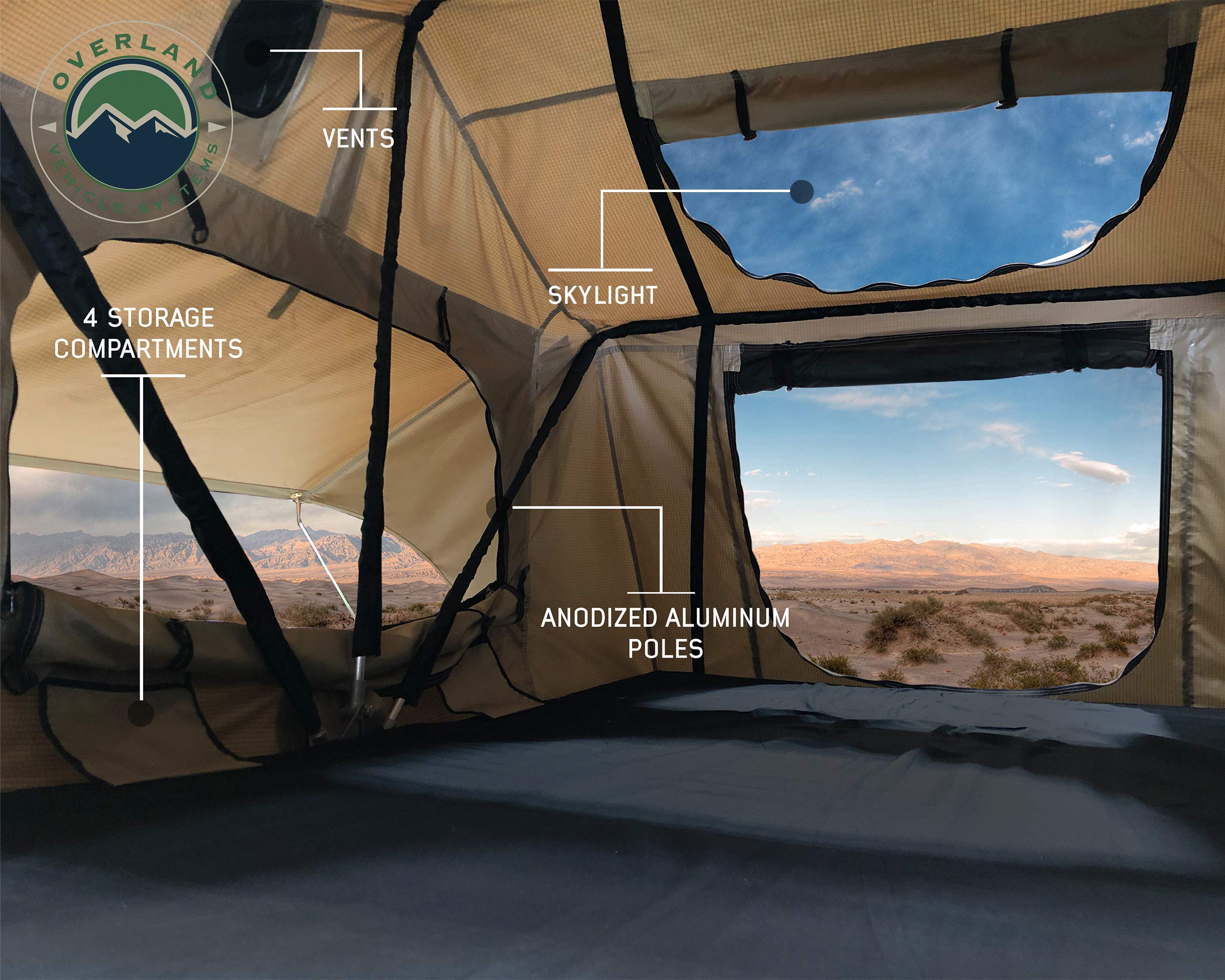 3 Person TMBK Roof Top Tent with Rain Fly Tan Base & Green Rainfly