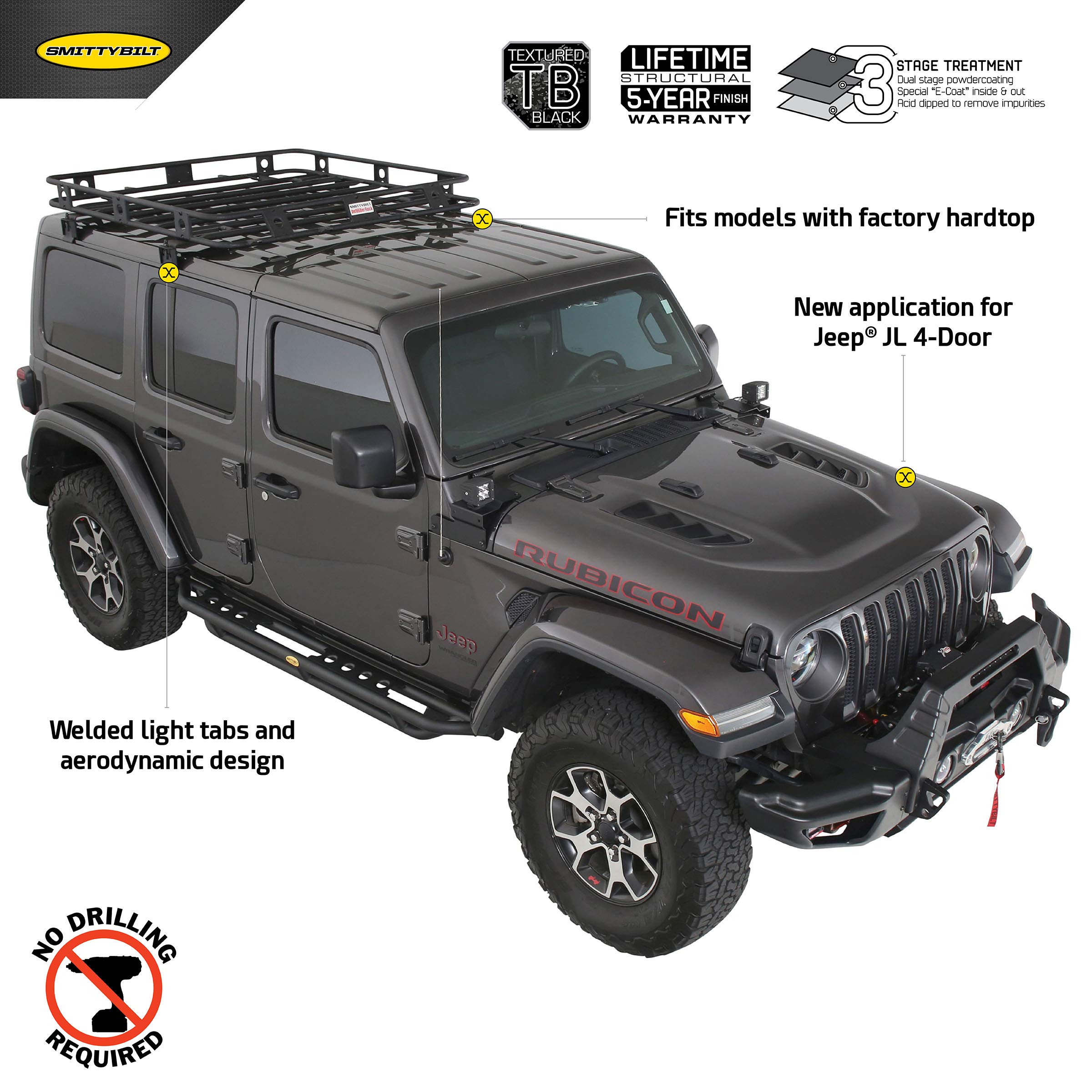JL SmittyBilt 4DR DEFENDER ROOF RACK-ONE PIECE - SB45454JL