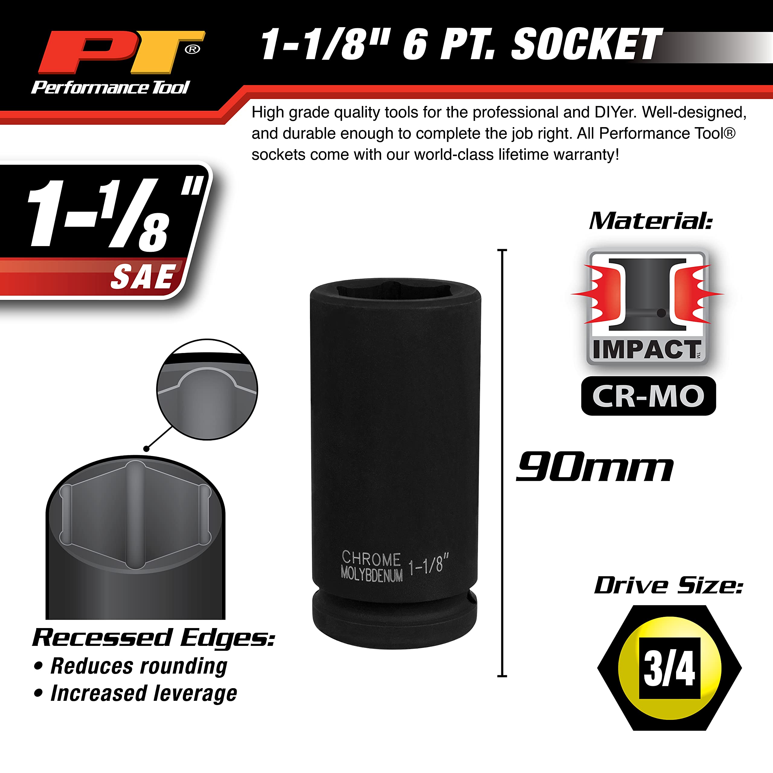 M742-36 Performance Tool 3/4-Inch Diameter 1-1/8-Inch Deep Wall Impact Socket