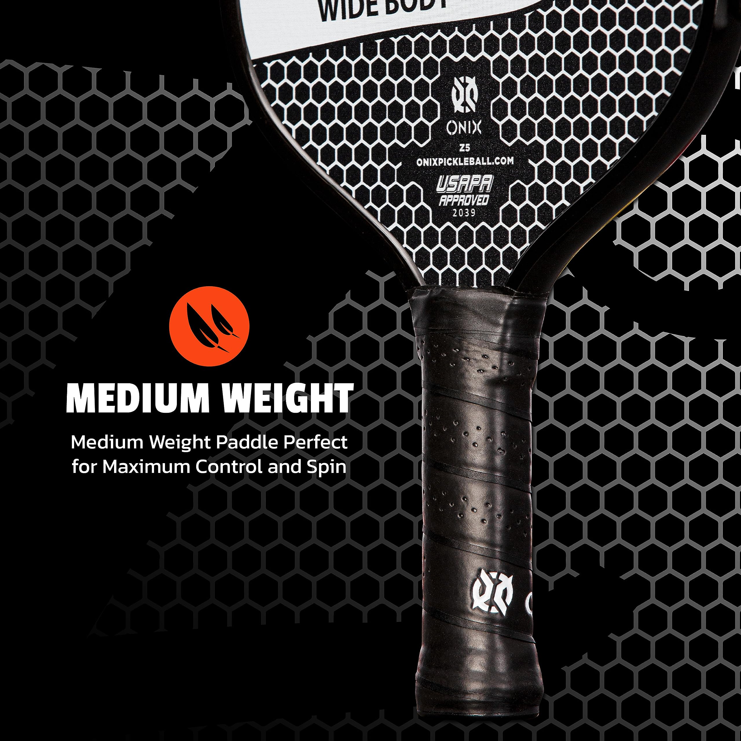 Graphite ONIX Z5 Pickleball Paddle (Graphite Carbon Fiber Face with Rough Texture Surface, Cushion Comfort Grip and Nomex Honeycomb Core for Touch, Control, and Power),White