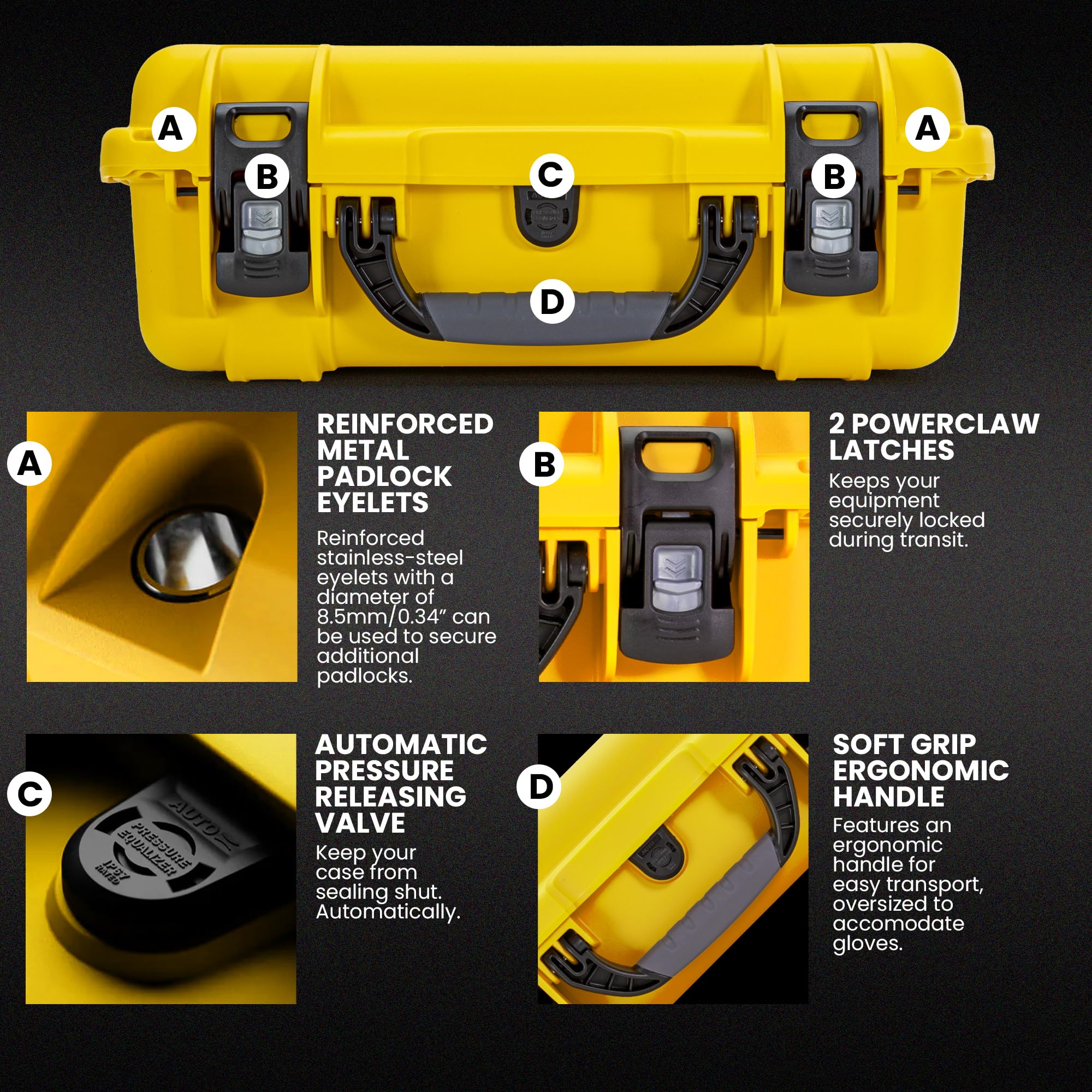 Pro Photo Kit Nanuk 925 – Waterproof Travel Camera Hard Case with Padded Dividers & Lid Organizer, 18.7” x 14.8” x 7”, Dustproof & Impact-Resistant Airline Carry-On Approved – Yellow