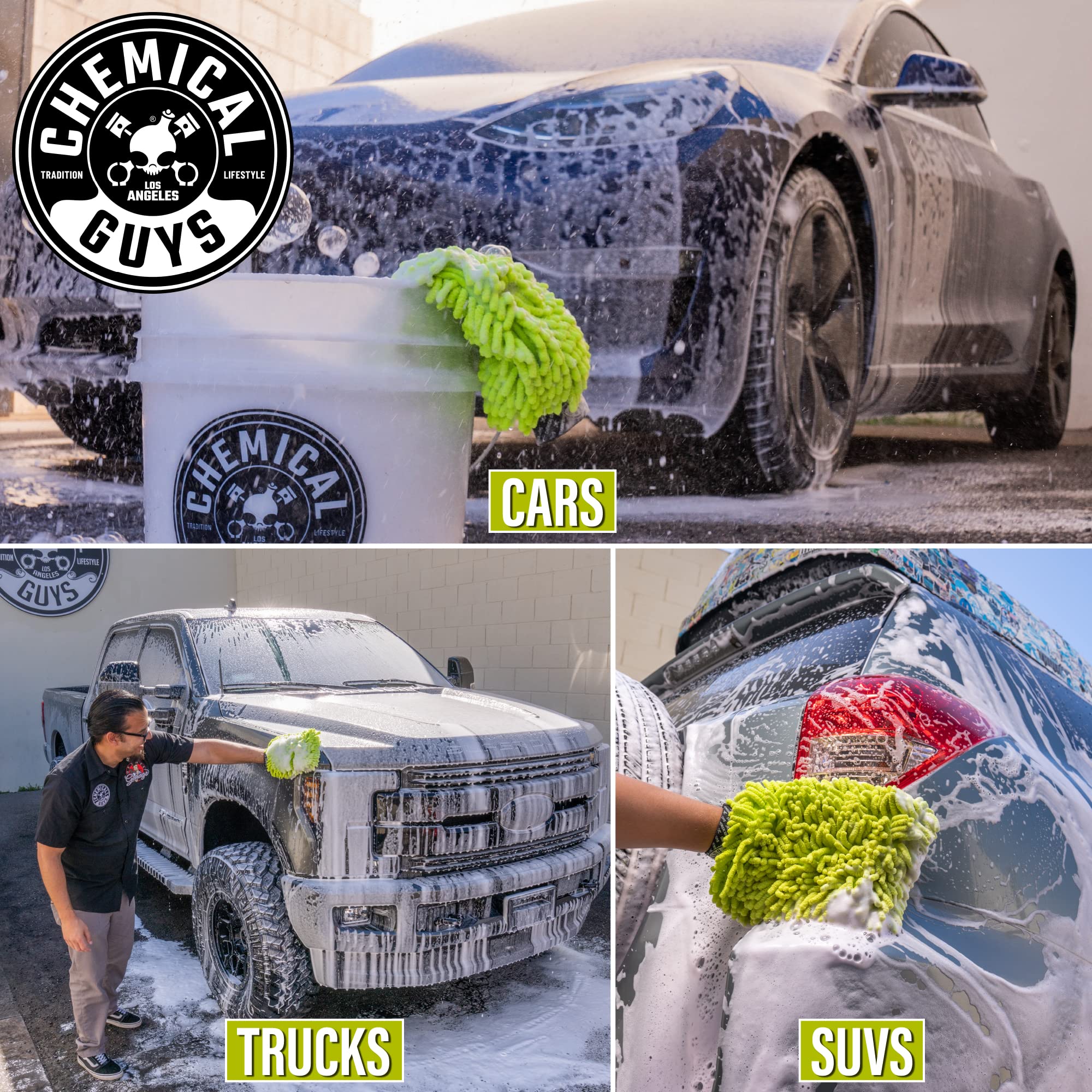 Chemical Guys Premium Chenille Scratch-Free Microfiber Wash Mitt for Car Washing - Lime Green, Ultra-Soft Car Wash Glove, Swirl-Free Finish, Safe for Trucks, SUVs, Motorcycles, and More