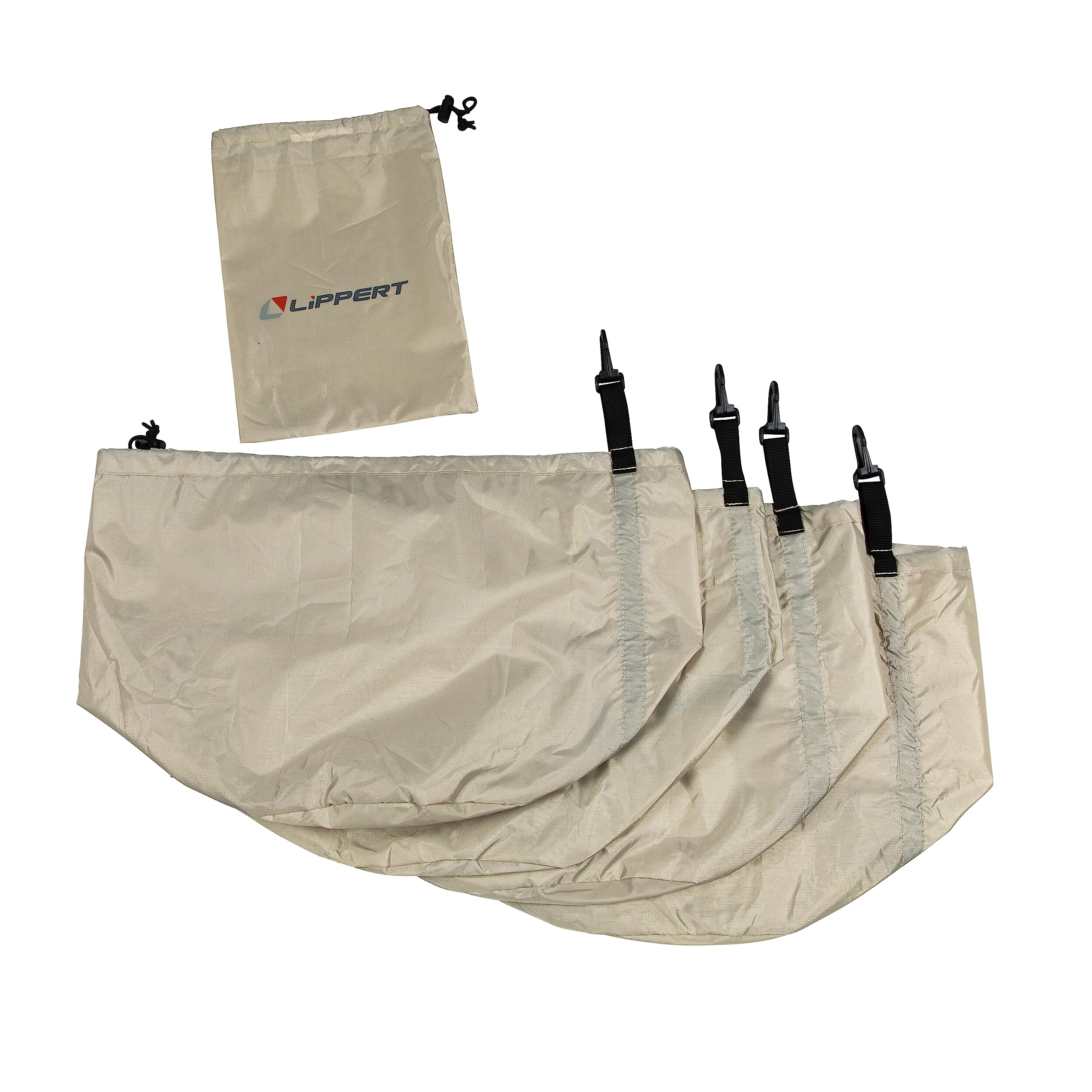 Lippert Sandbags for Stabilizing Picnic Popup Gazebo, Tents, Canopies, Shelters, 14-1/4" x 14-1/4" x 11" Durable Polyester 4-Pack, Plus Carrying Bag, Cinch Drawstring Closure - 2022120599