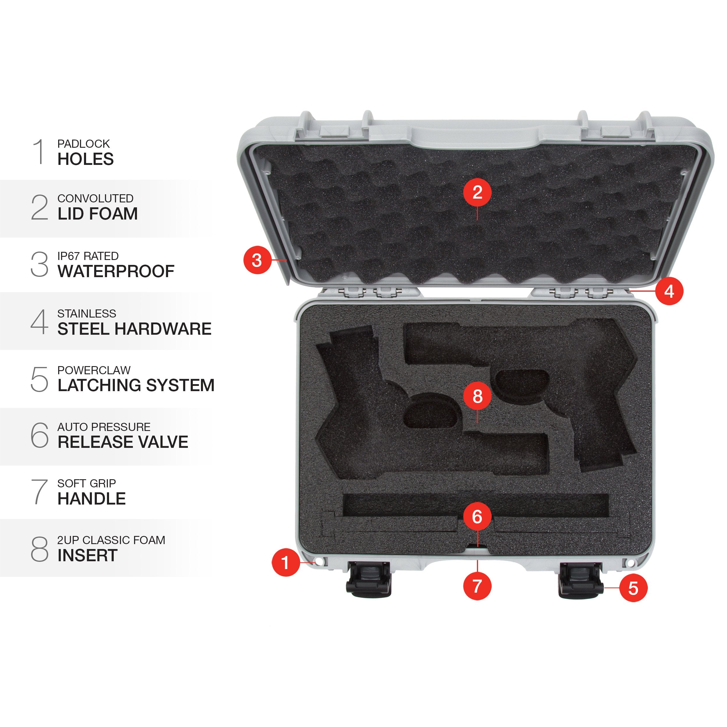 2UP Nanuk 910 Waterproof Classic Pistol Hard Case - Silver