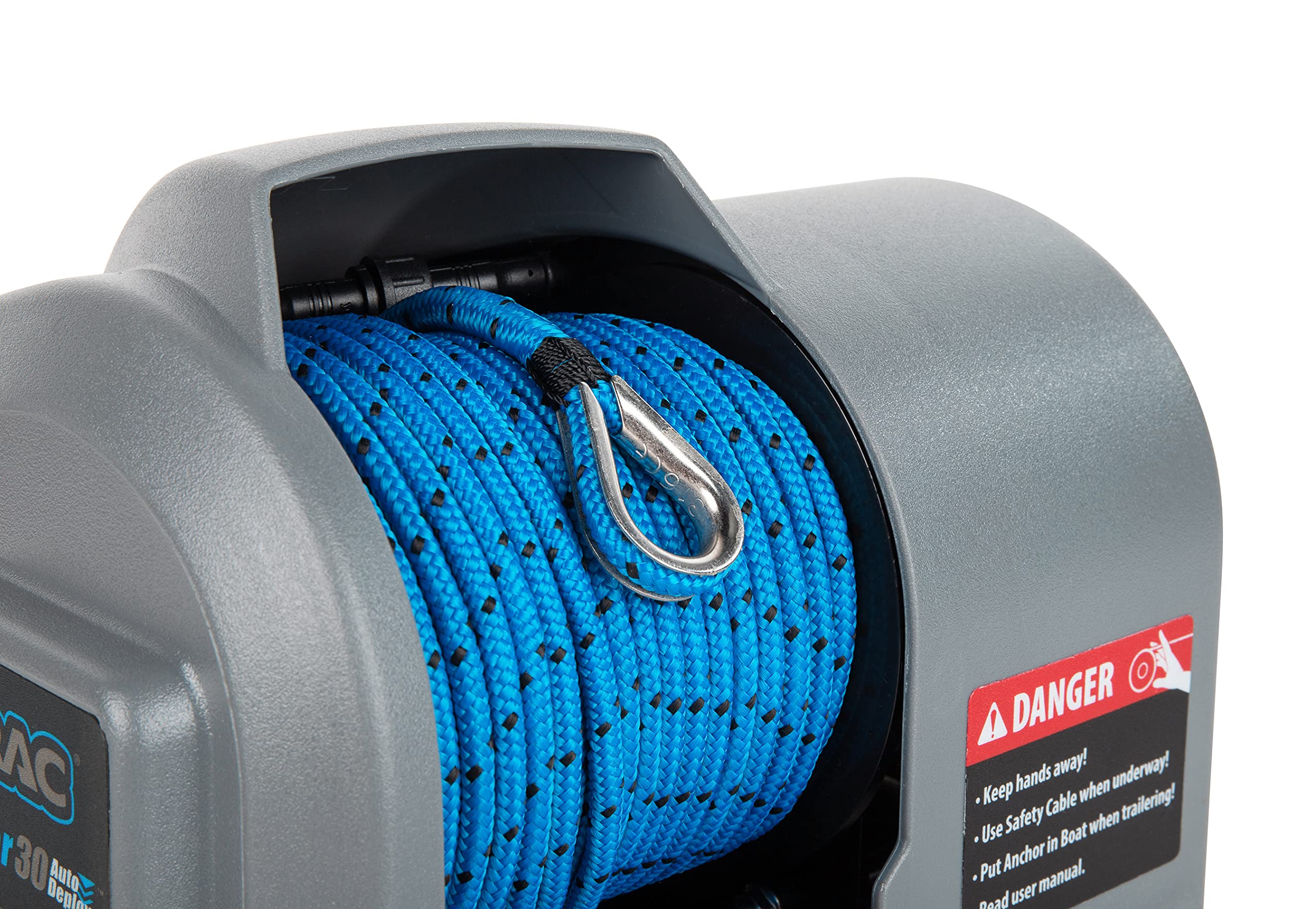 Angler 30 TRAC-Outdoor Products AutoDeploy-G3 Electric Anchor Winch - Anchors Up to 30 lb. - Includes 100-feet of Pre-Wound Anchor Rope with Use (69004), Gray, Normal