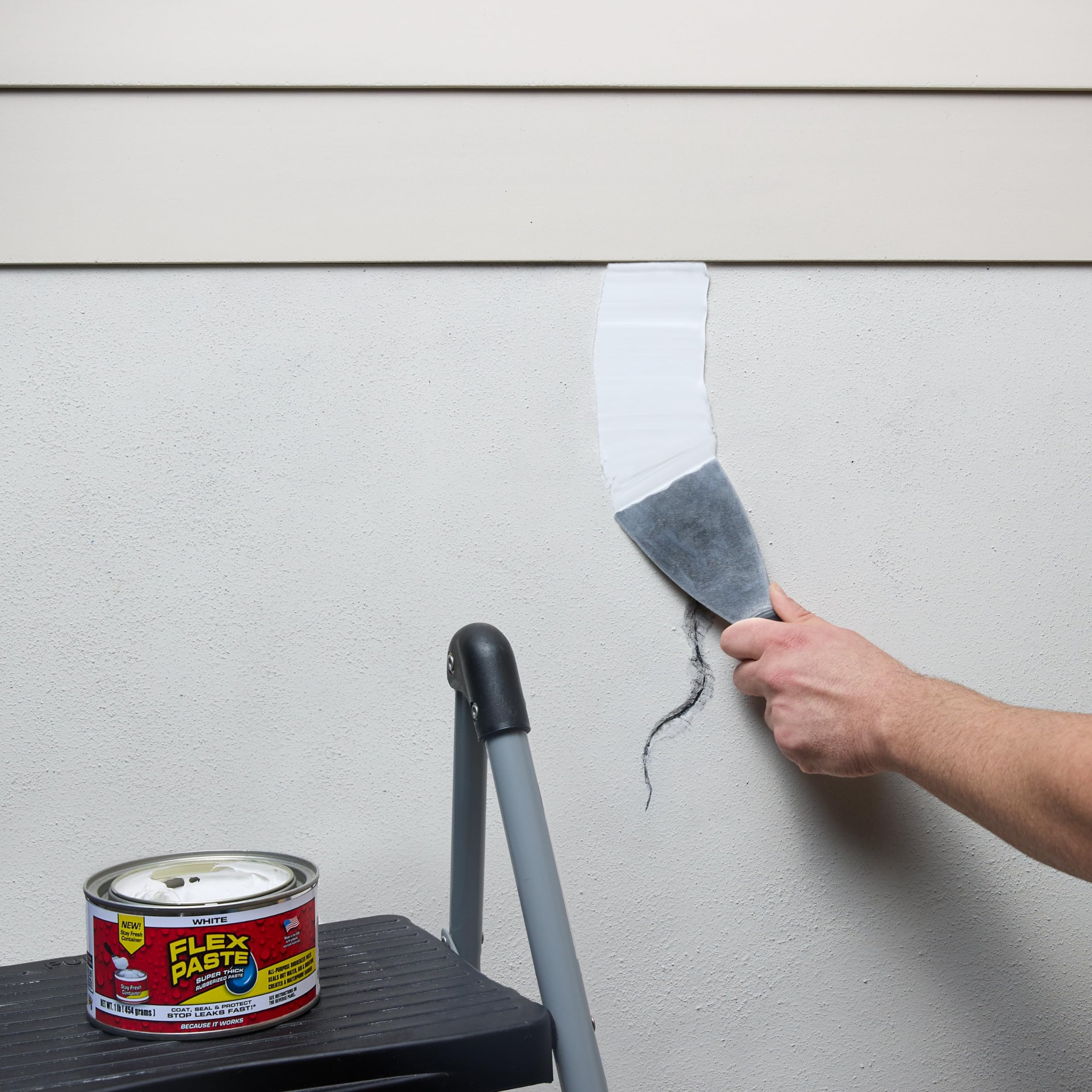Flex Paste, Waterproof Putty Paintable Sealant, Fill Gaps Cracks Holes - Block Out Water and Air - UV Resistant - Walls, Drywall, EPDM, Concrete, Roof, RV Repairs, White, Half-Quart