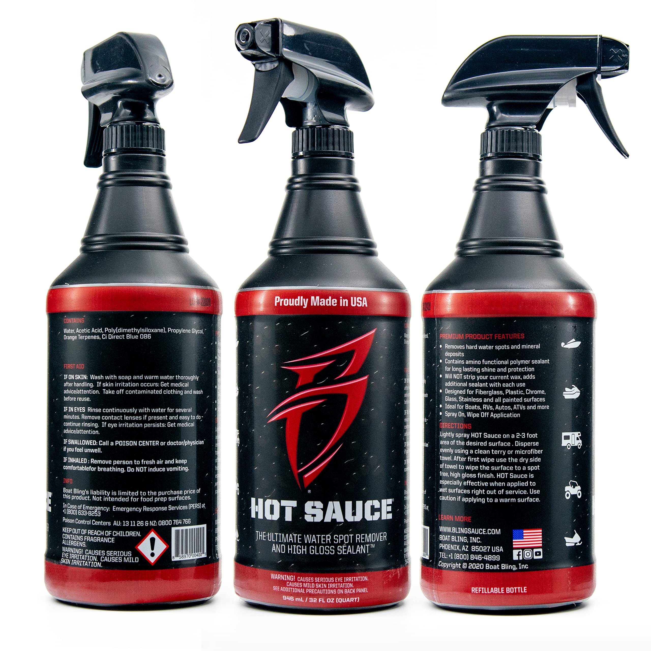 Boat Bling Hot Sauce HS-0128 Hard Water Spot Remover, Gallon Refill, for Boats, RVs, Powersport Vehicles and More, Black, 1 Gallon