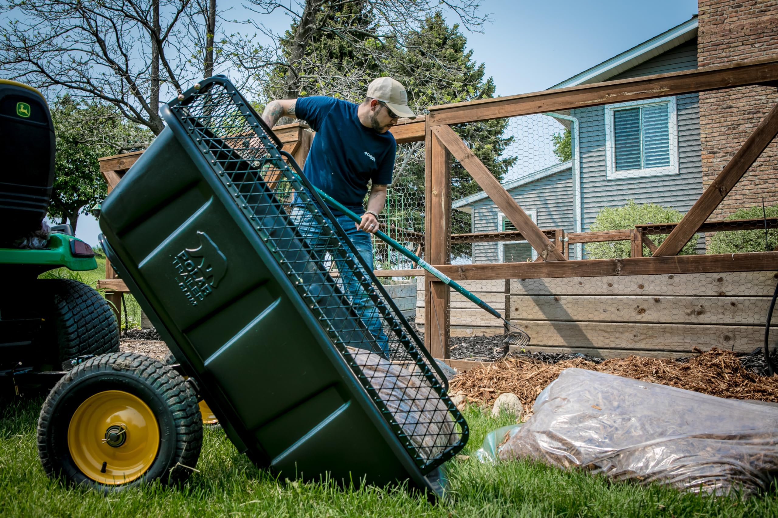 Lawn and Garden Trailer Polar Trailer 9542 LG900 – 900 lb Capacity, 15 cu. ft. Tub – Heavy-Duty Utility Cart with Tilt & Pivot Frame, Sealed Bearings, and Rustproof Polyethylene Body – 69" x 37" x 28"