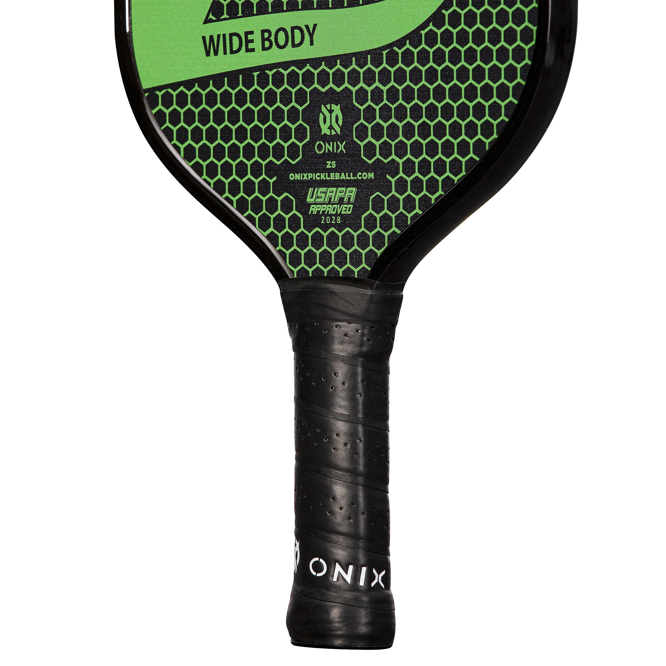 Graphite ONIX Z5 Pickleball Paddle (Graphite Carbon Fiber Face with Rough Texture Surface, Cushion Comfort Grip and Nomex Honeycomb Core for Touch, Control, and Power), Green