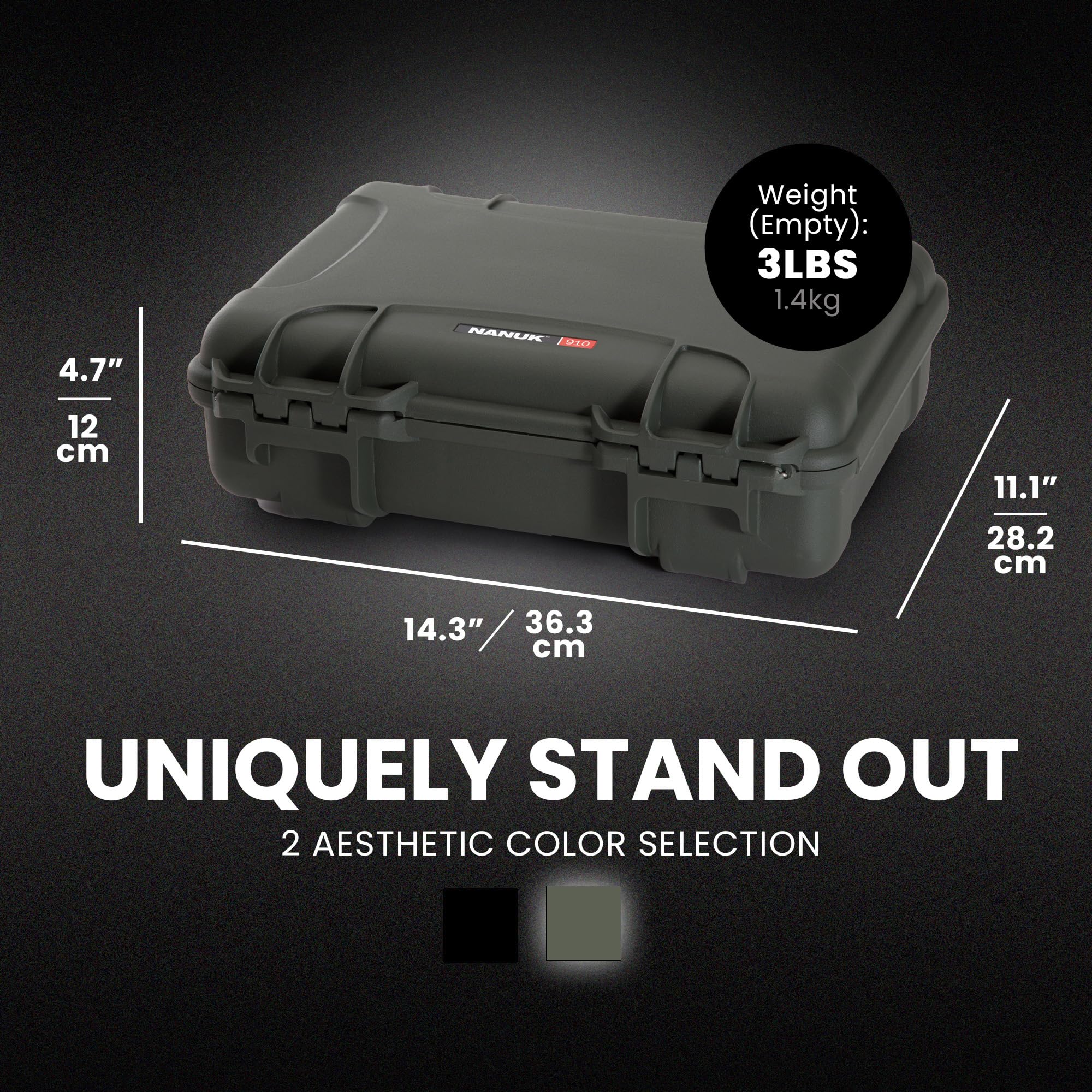 Waterproof Hard Case NANUK 910 with Foam Insert for Pistol Optic Ready, Olive