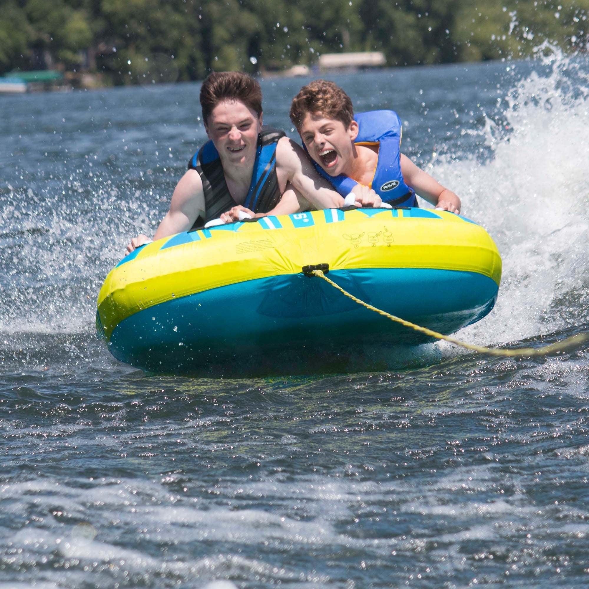 Cutter RAVE Sports Inflatable Towable Tube, 1-2 Riders, Leg Bumpers for Safety, Foam-Filled Reinforced Handles, Quick Connect Tow Point, Deep Water Boarding Strap, Boat Tubes and Towables