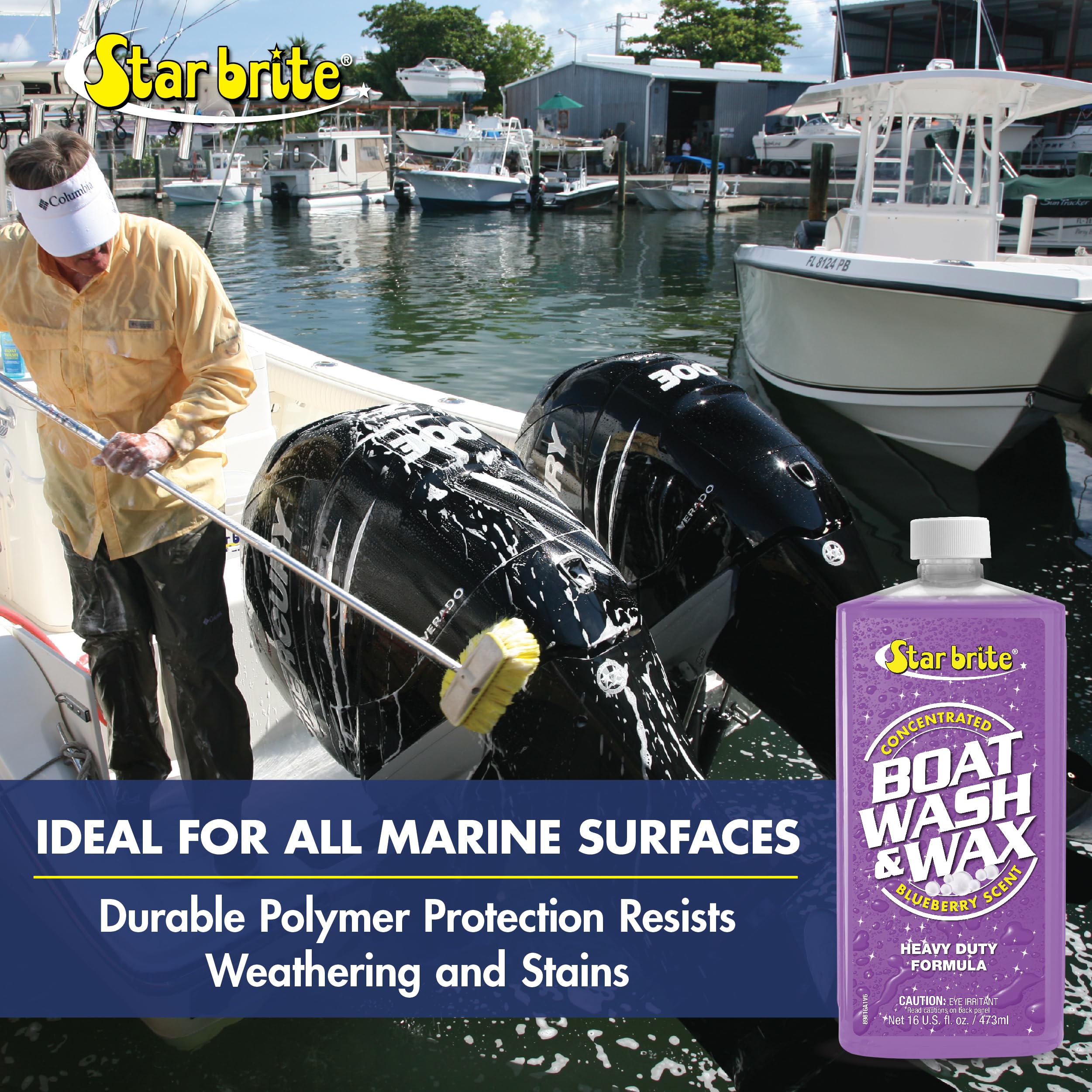 Boat Wash & Wax STAR BRITE - Heavy Duty Concentrate - Clean, Shine & Protect in One Easy Step - Blueberry Scent - 16 OZ (089816)