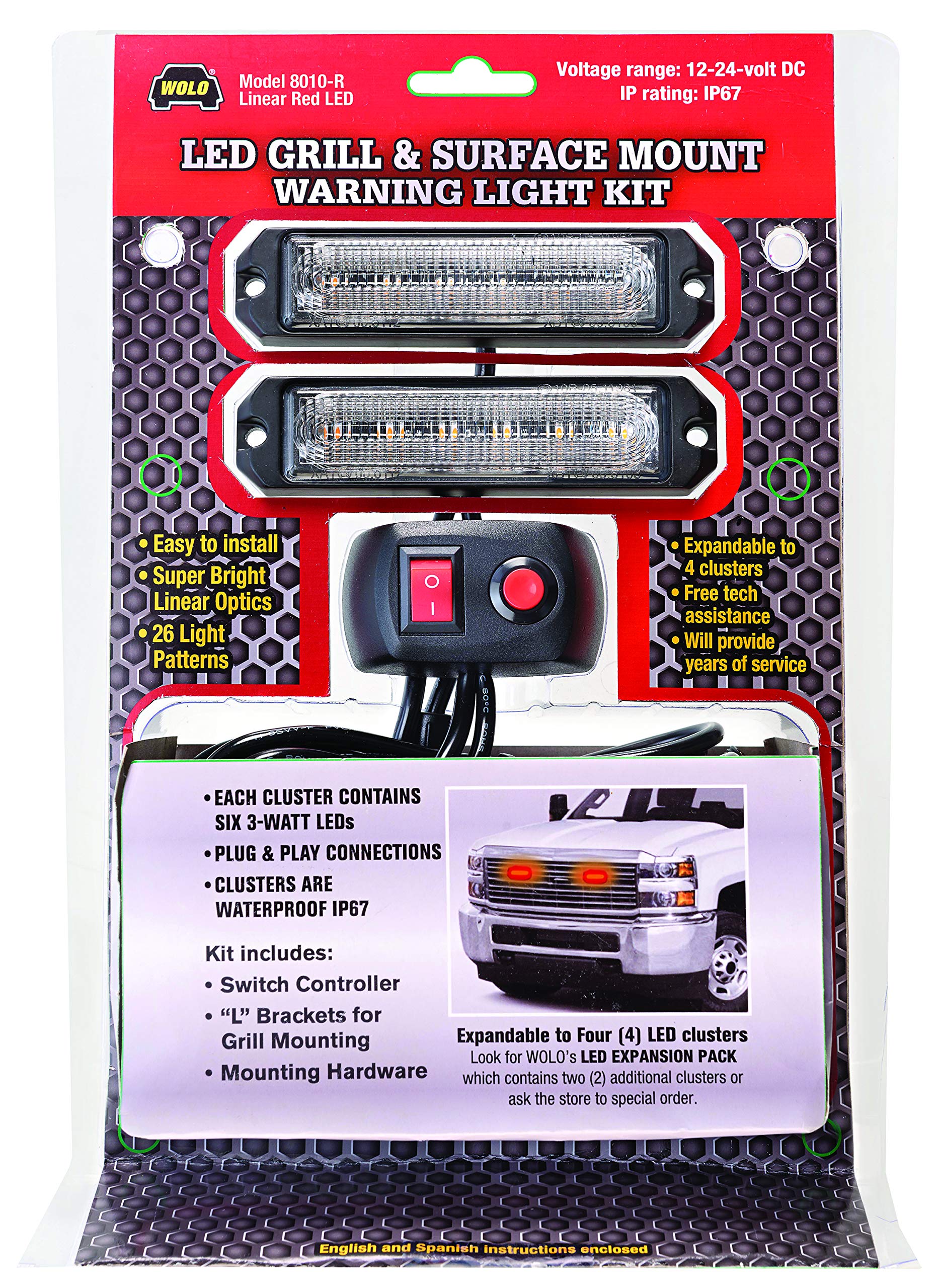 Wolo LED Grill & Surface Mount 8010-R Warning Light, Red