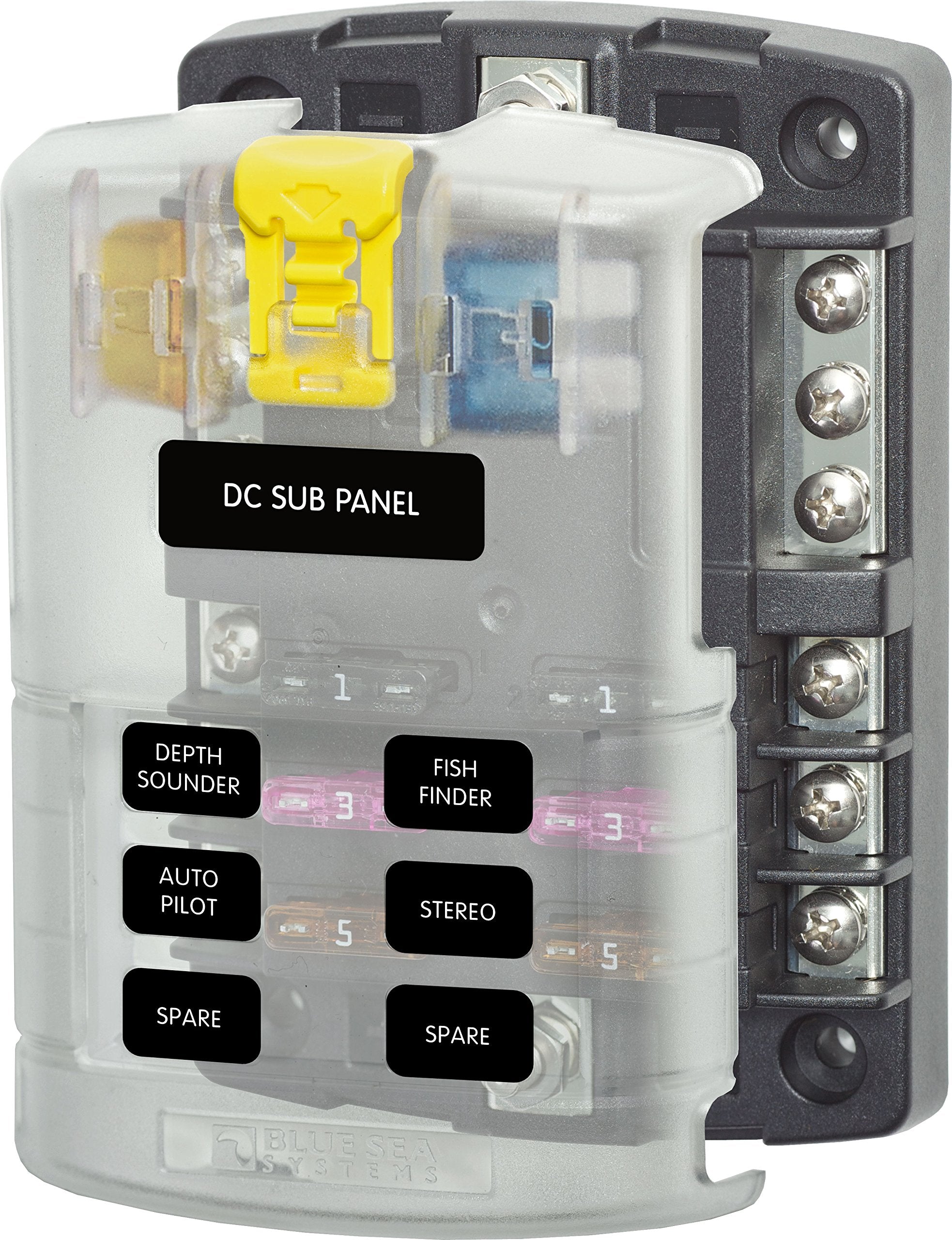 Blue Sea Systems 5025 ST Blade Fuse Block with Negative Bus 6 Way Circuits and Cover, 100 Amps