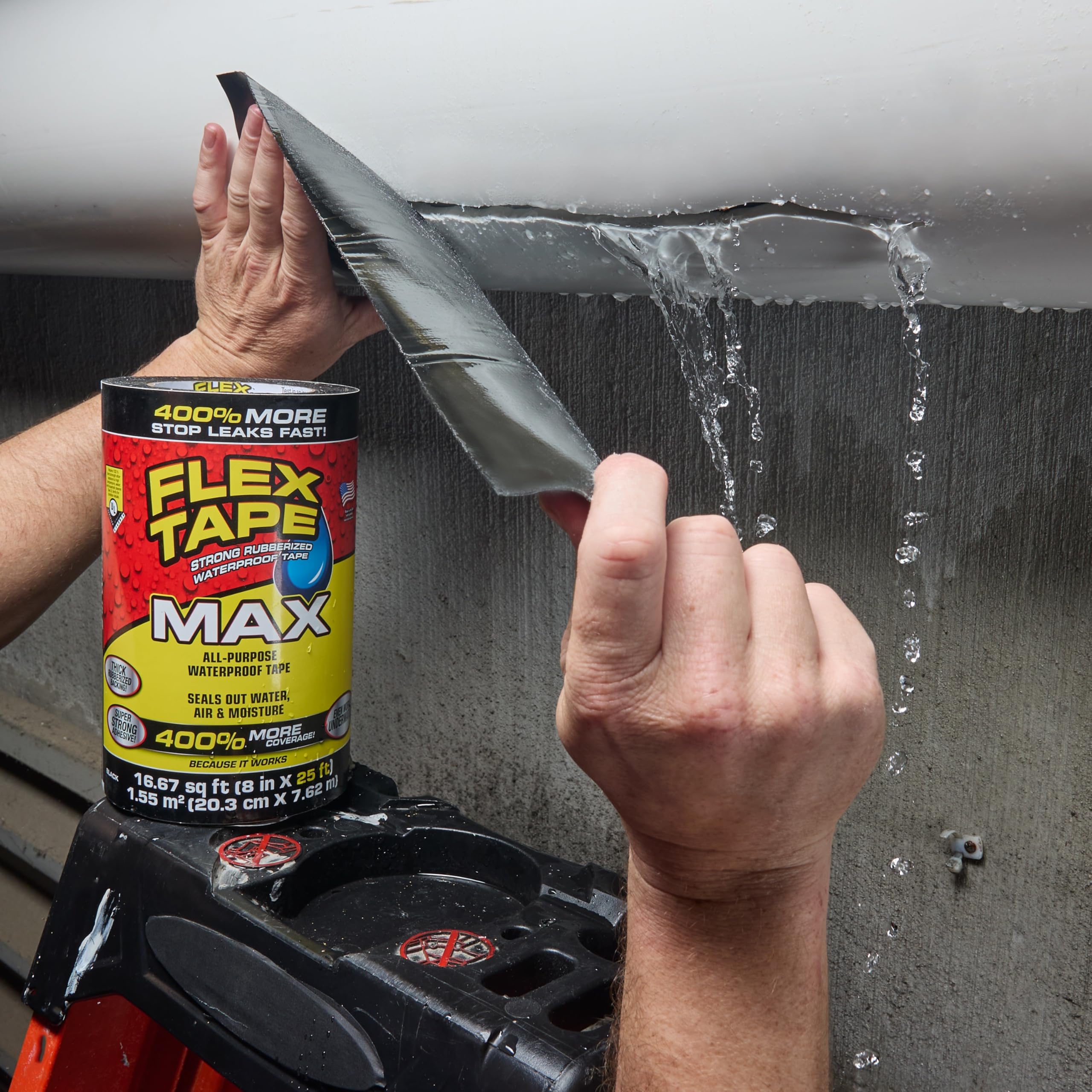 Original Flex Tape, Thick Flexible Rubberized Waterproof Tape - Seal and Patch Leaks, Works Underwater, Indoor Outdoor - Home RV Roof Plumbing and Pool Repairs, Black, 12 in x 10 ft, Pack of 1