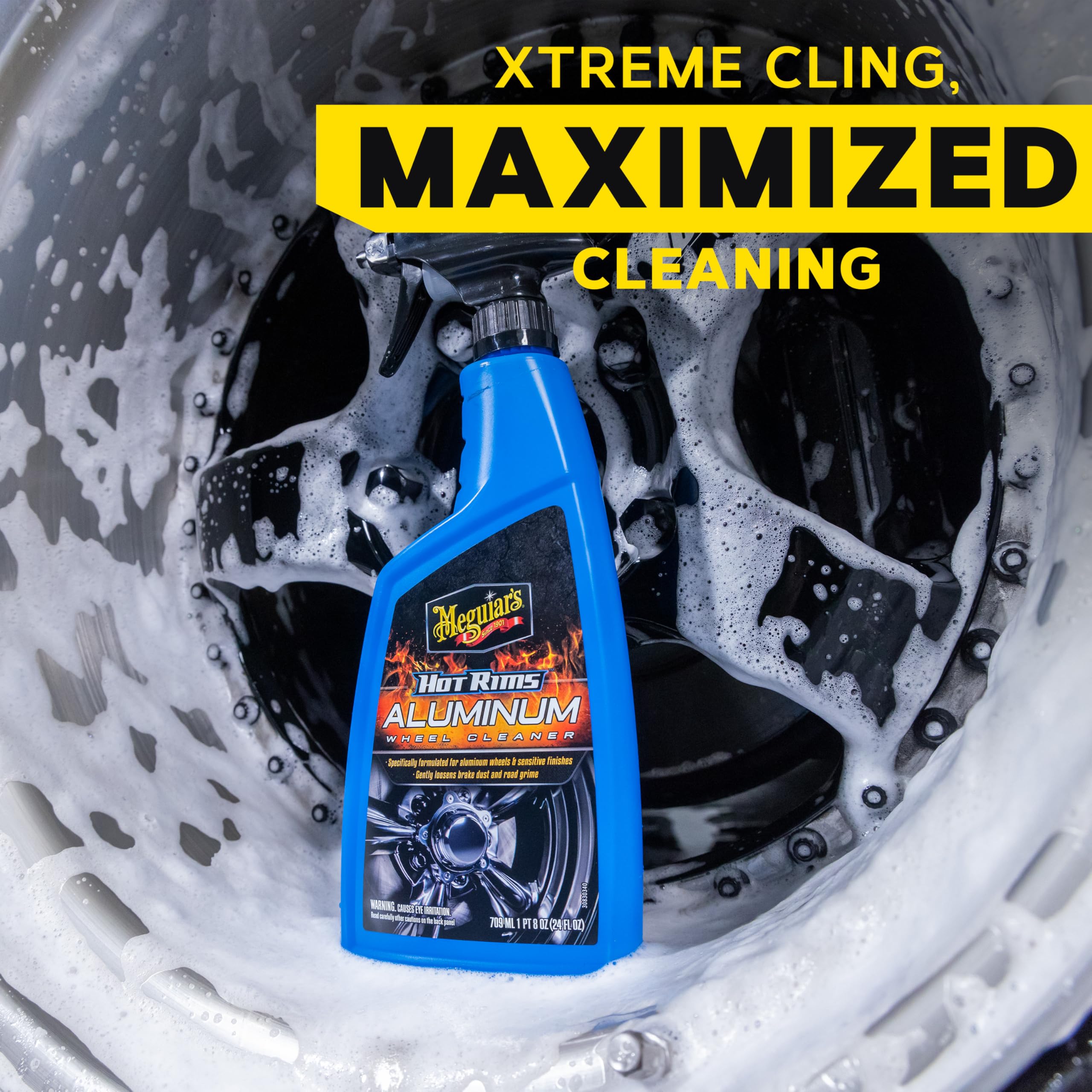 Hot Rims Meguiar's Aluminum Wheel Cleaner, Deep Foaming Rim Cleaner Spray Formulated to Effectively Clean Uncoated Polished Aluminum, Anodized, and Powder-Coated Wheels, 24 Oz