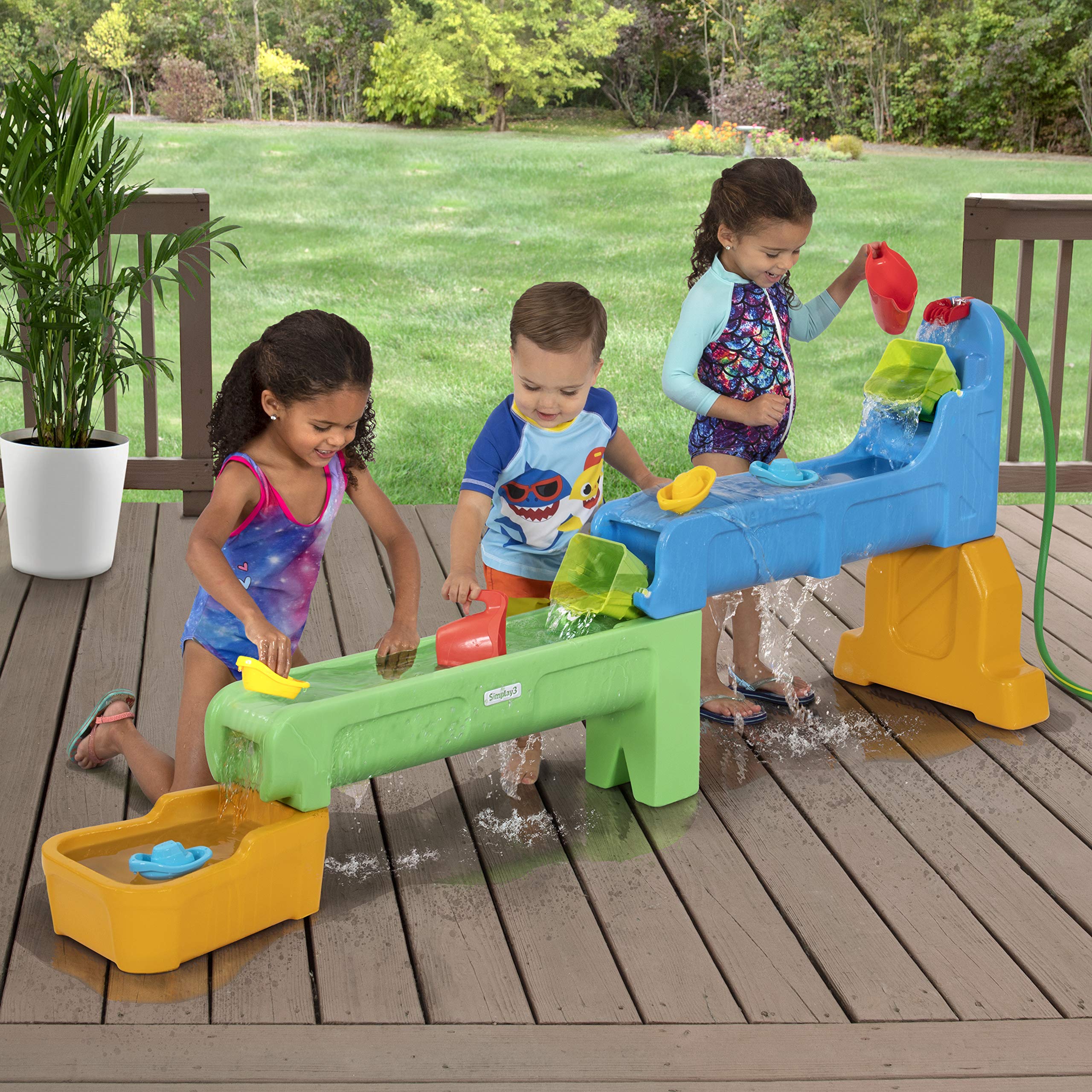 Simplay3 Multi-Level Rushing River Falls Outdoor Water Play Table, Expandable Splash Table for Toddlers and Kids Ages 1.5 to 6 - Includes 9 Accessories, Made in USA