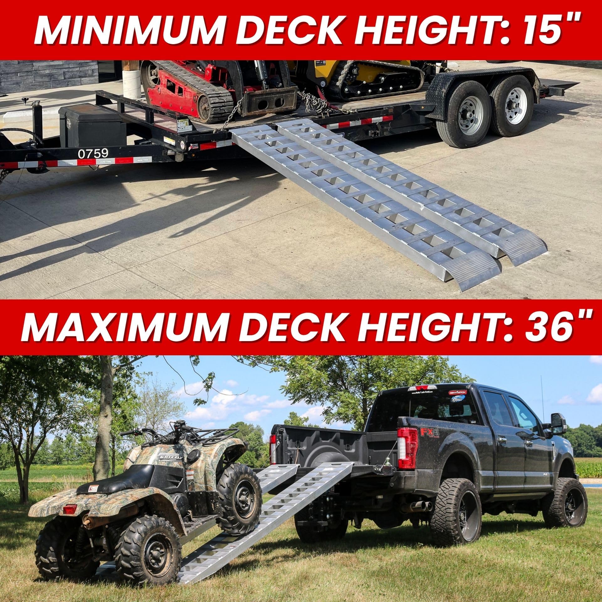 Heavy Duty GEN-Y Aluminum Loading Ramps - Set of 2, 7 Foot Long x 14 Inches Wide, 6000 lbs Capacity, Hybrid Hook and Plate Ends, Serrated Cross Rungs for Maximum Traction