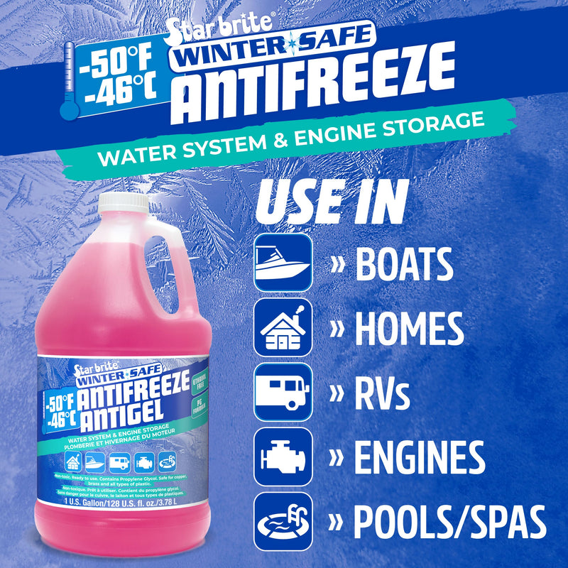 Non-Toxic STAR BRITE -50°F Winter Safe RV Marine Antifreeze, Water System and Engine Storage Solution, Ready-to-Use, Protects Down to -50 Degrees Fahrenheit