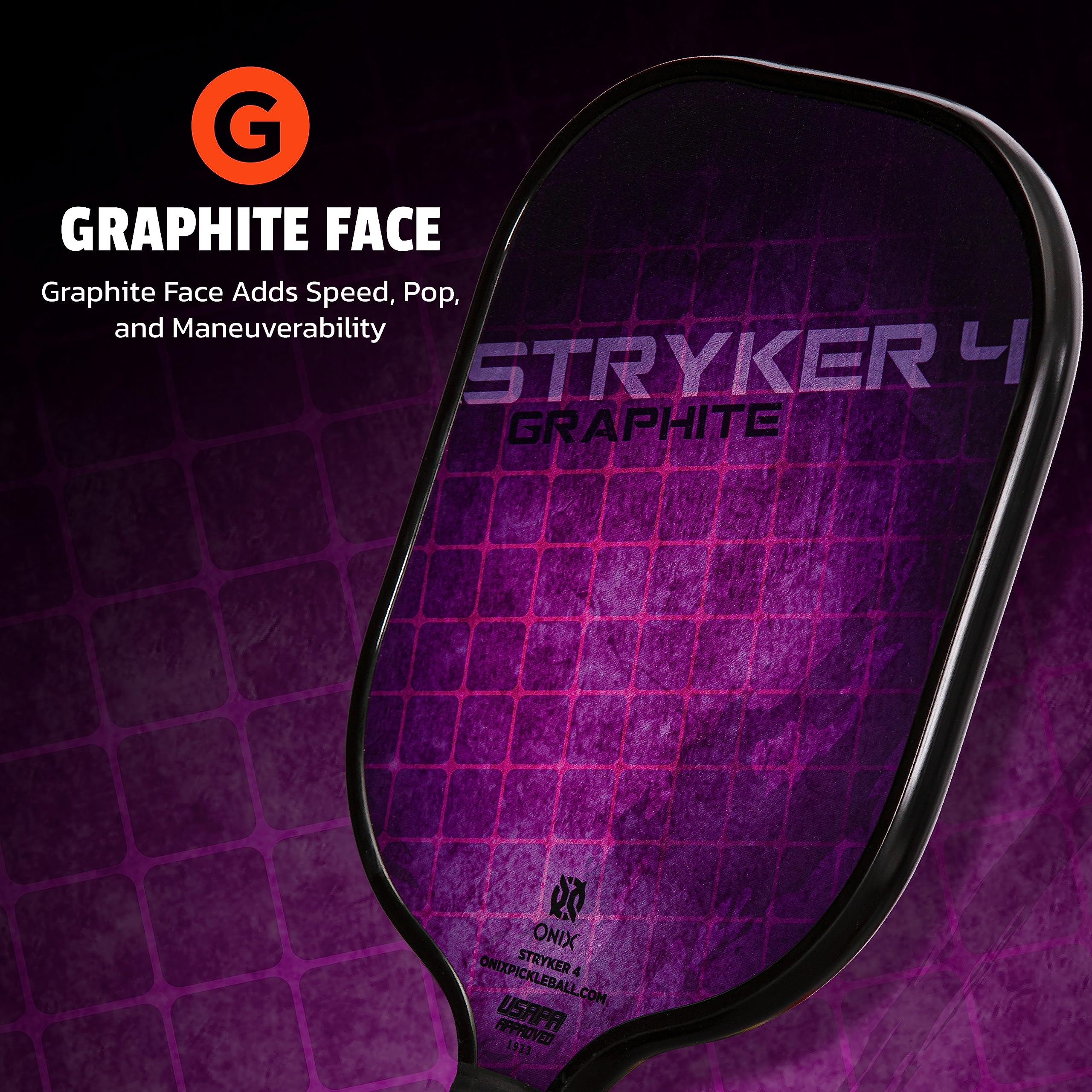 Onix Stryker Graphite Pickleball Paddle Features Oversized, Nomex, Paper Honeycomb Core, and Graphite Face