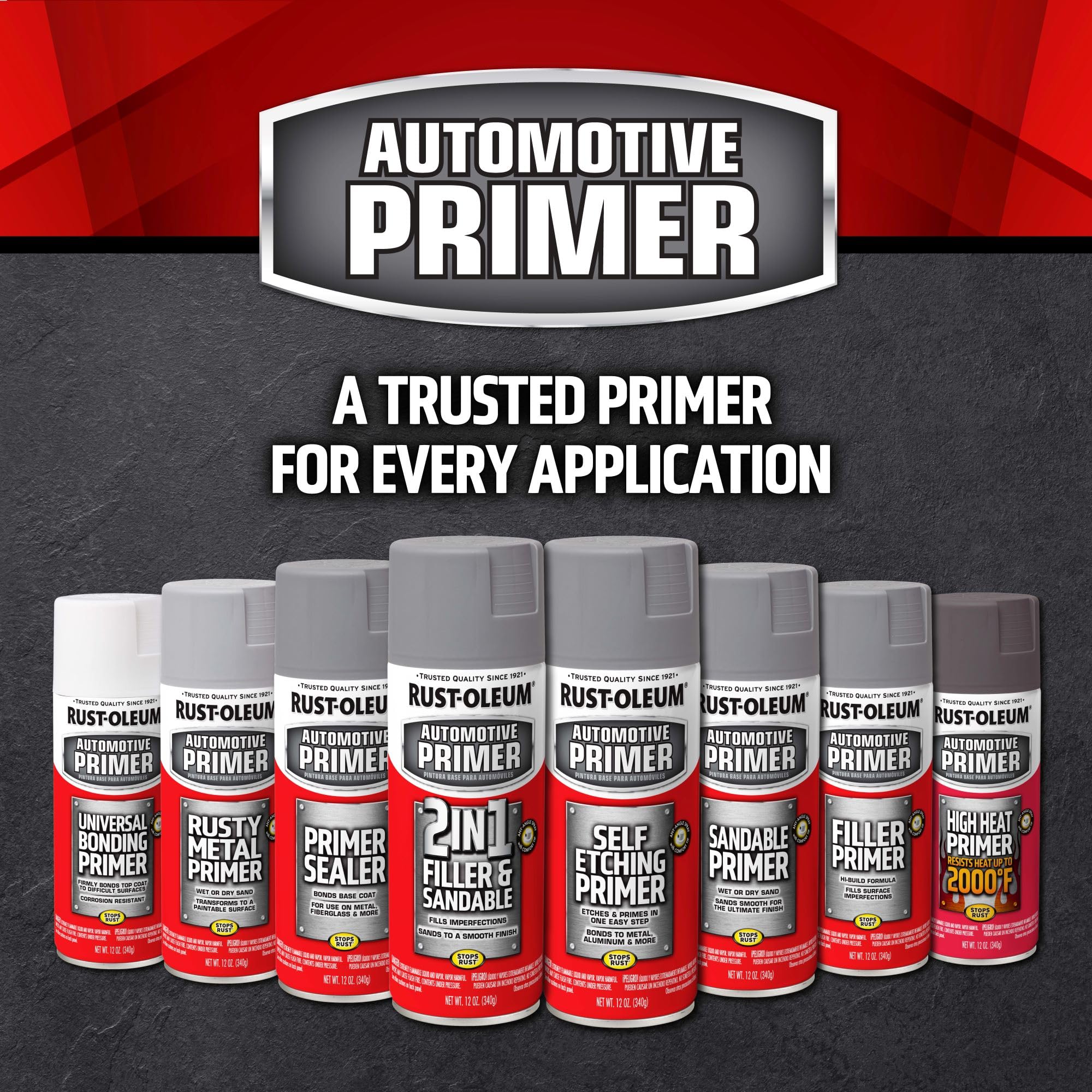 Rust-Oleum 260510 Automotive Stops Rust 2-in-1 Filler & Sandable Primer Spray, 12 oz, Gray