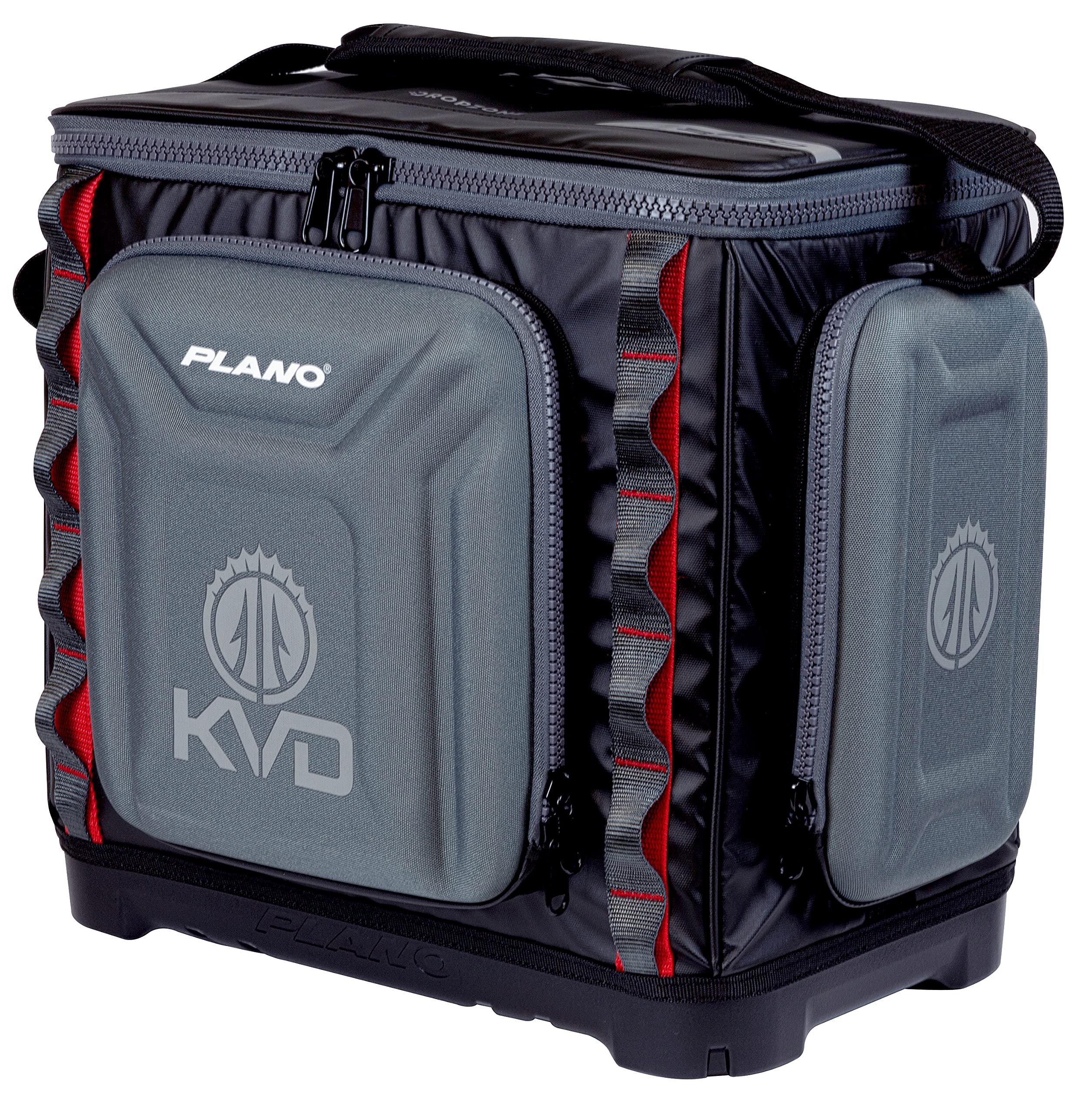 Plano 3700 KVD Signature Series Tackle Bag, Black with Red Accents, Water-Resistant TPE Coated Fabric, Premium Customizable Fishing Storage, Soft Tackle Bag
