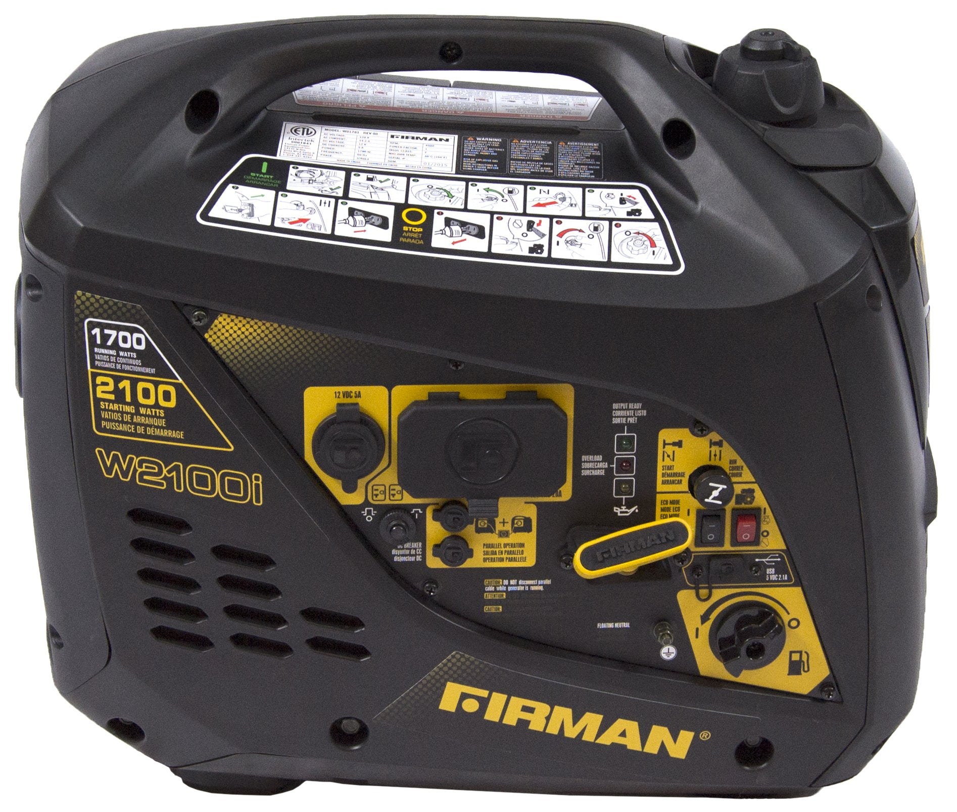 Whisper Series Firman 1700/2100 Watt Inverter Generator, Yellow
