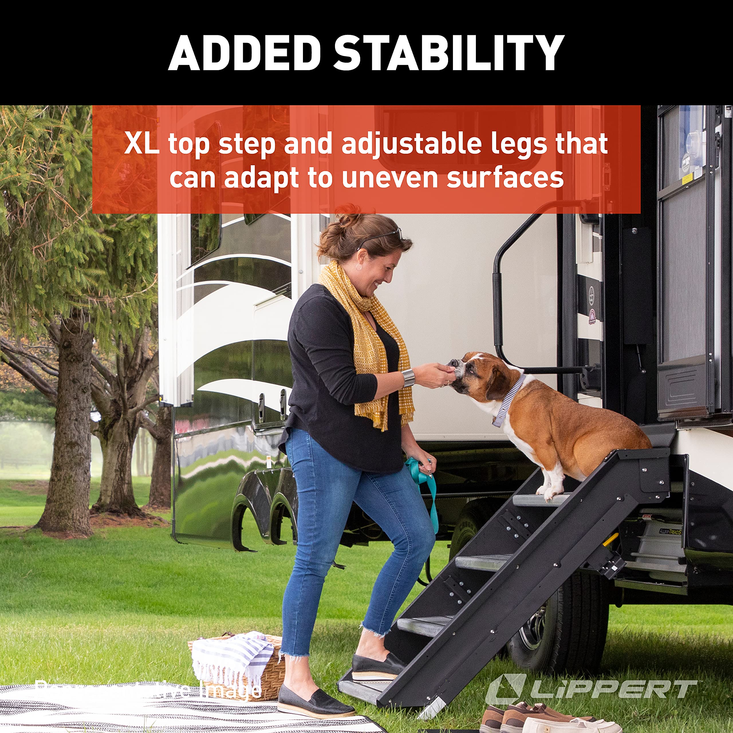 Solid Step Lippert-733932 Double Step for RV and Travel Trailer Entry Doorway, Black, 30-inch