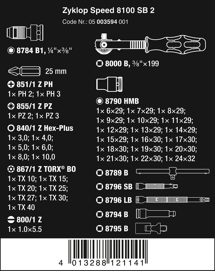 Wera - 8100 SB 2 Zyklop 5003594001 3/8" Metric Ratchet Set ( Piece of 43)