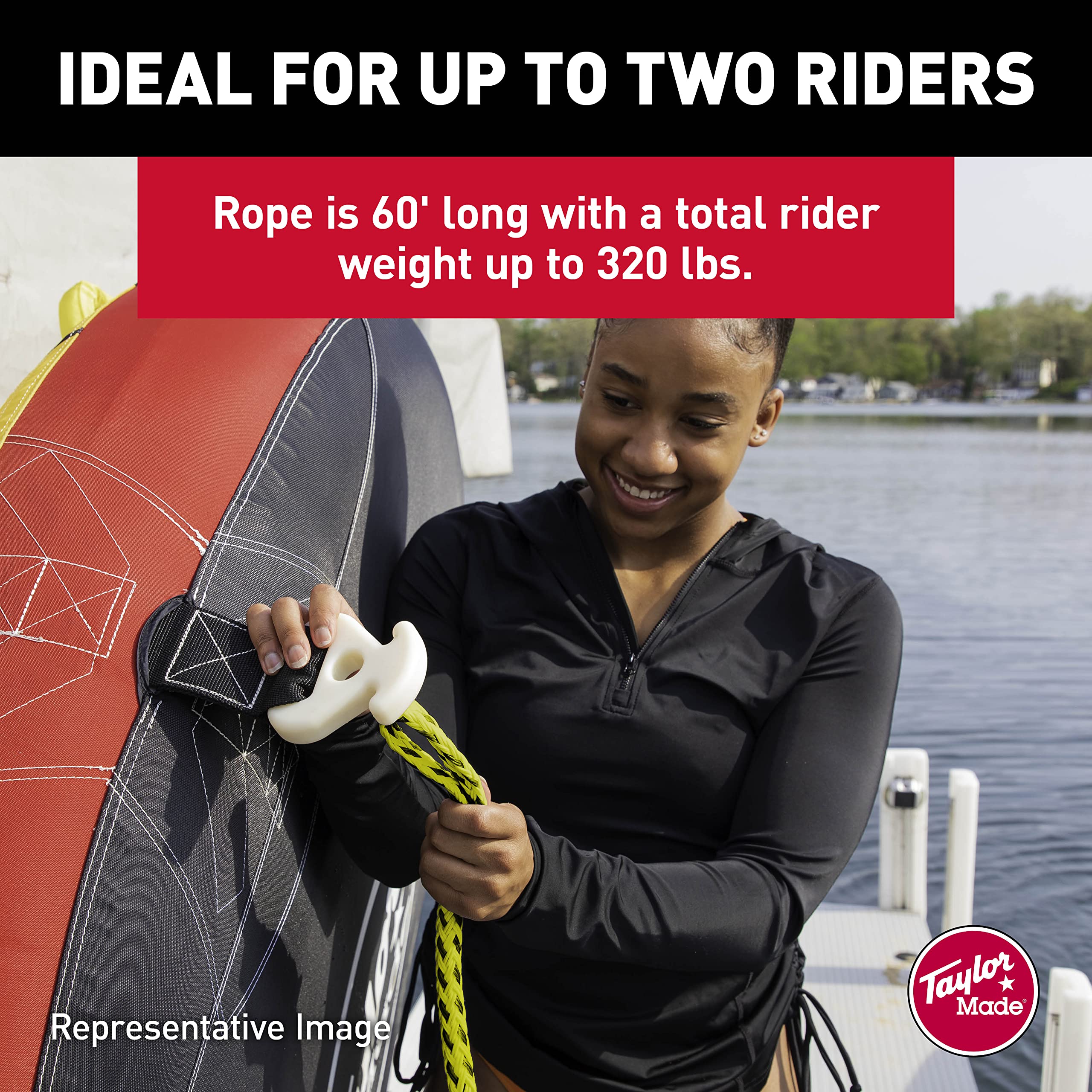 Taylor Made 2K Towable Tube Rope, 60 ft. Long, Supports Two Riders up to 320 lbs., 10mm polyethylene Tow Rope, 2,375 lb. Break Strength - 2021150644