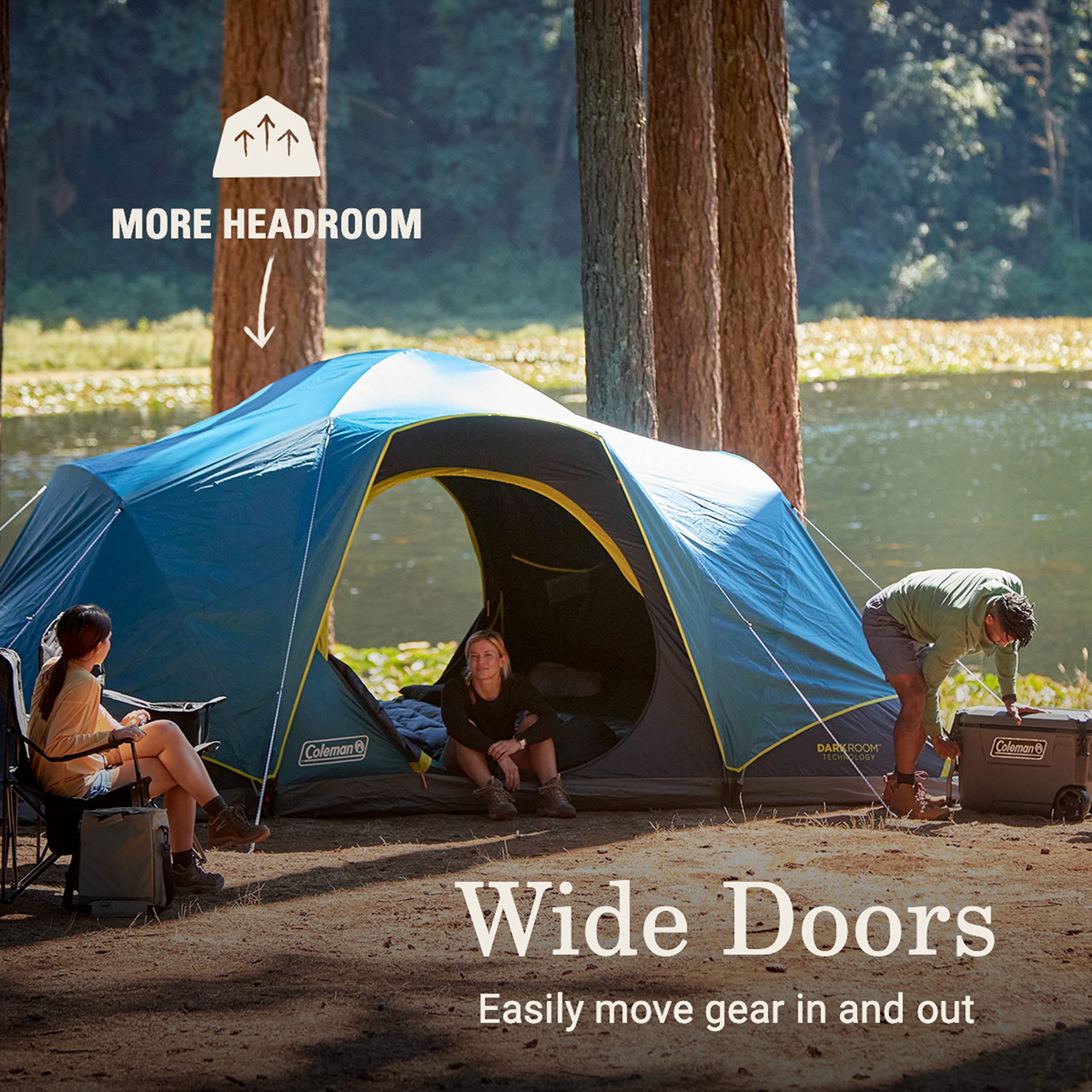 Coleman Skydome 10-Person Dark Room Tent with Rainfly, 5 Minute Setup, Blocks 90% of Sunlight, 20% More Headroom Than Traditional Tents