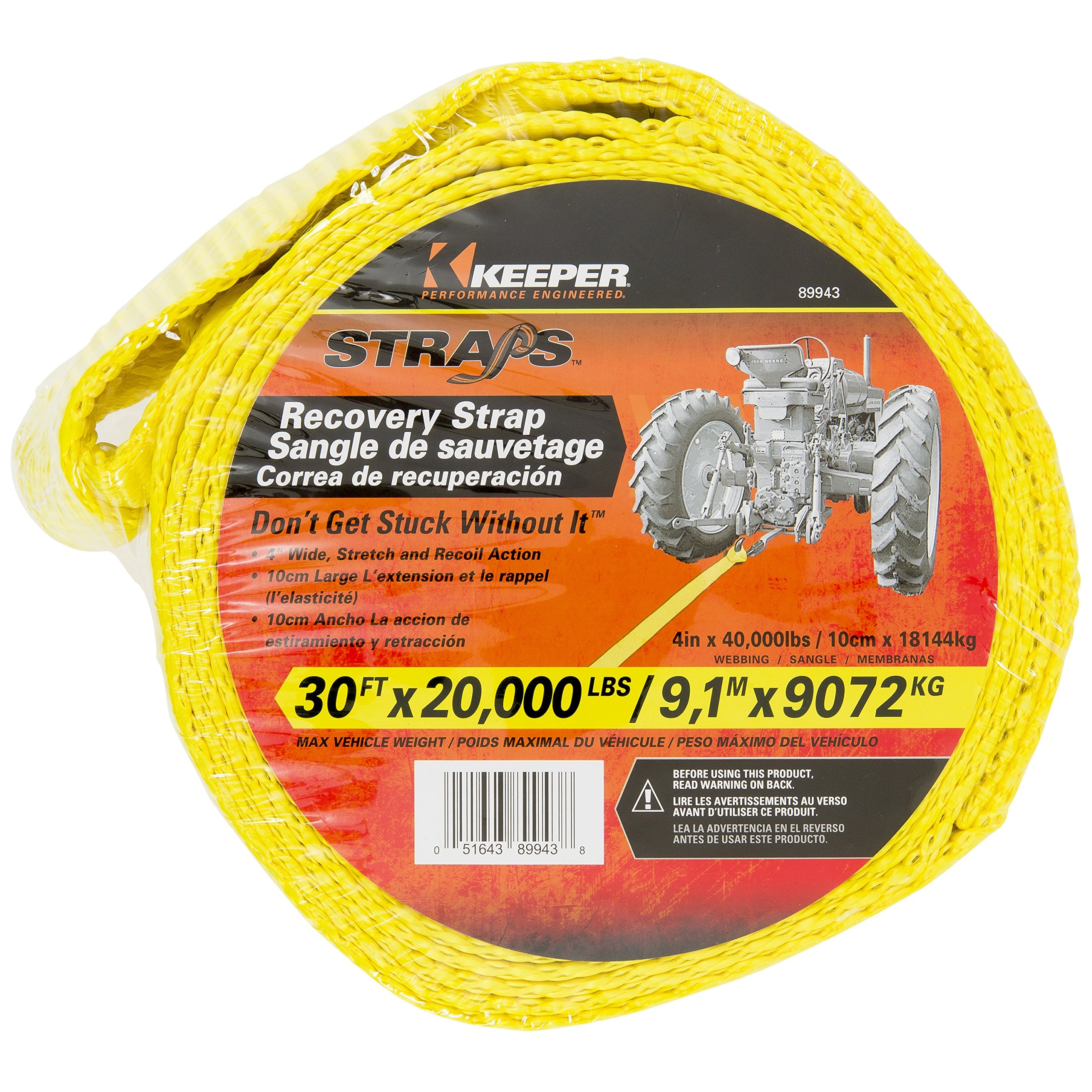 30' x 4" Keeper Vehicle Recovery Strap - 20,000 lbs. Max Vehicle Weight, Yellow