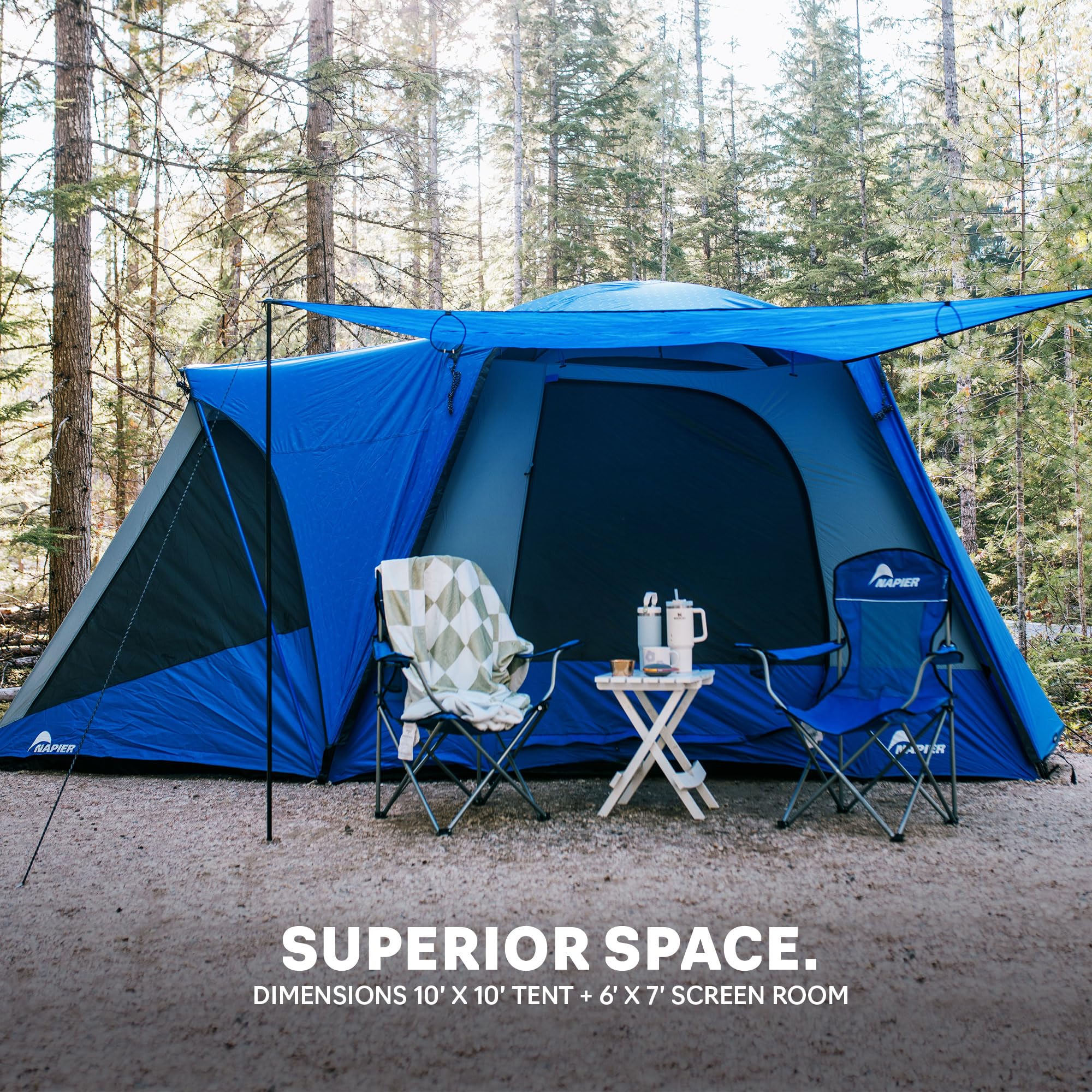 Sportz Napier SUV Tent with Screen Room | 10'x10' Vehicle Camping Tent with 7'x6' Screen Room and Awning | Fits All CUVs, SUVs, Minivans | Sleeps 6 Adults | Blue/Gray | Model 84000